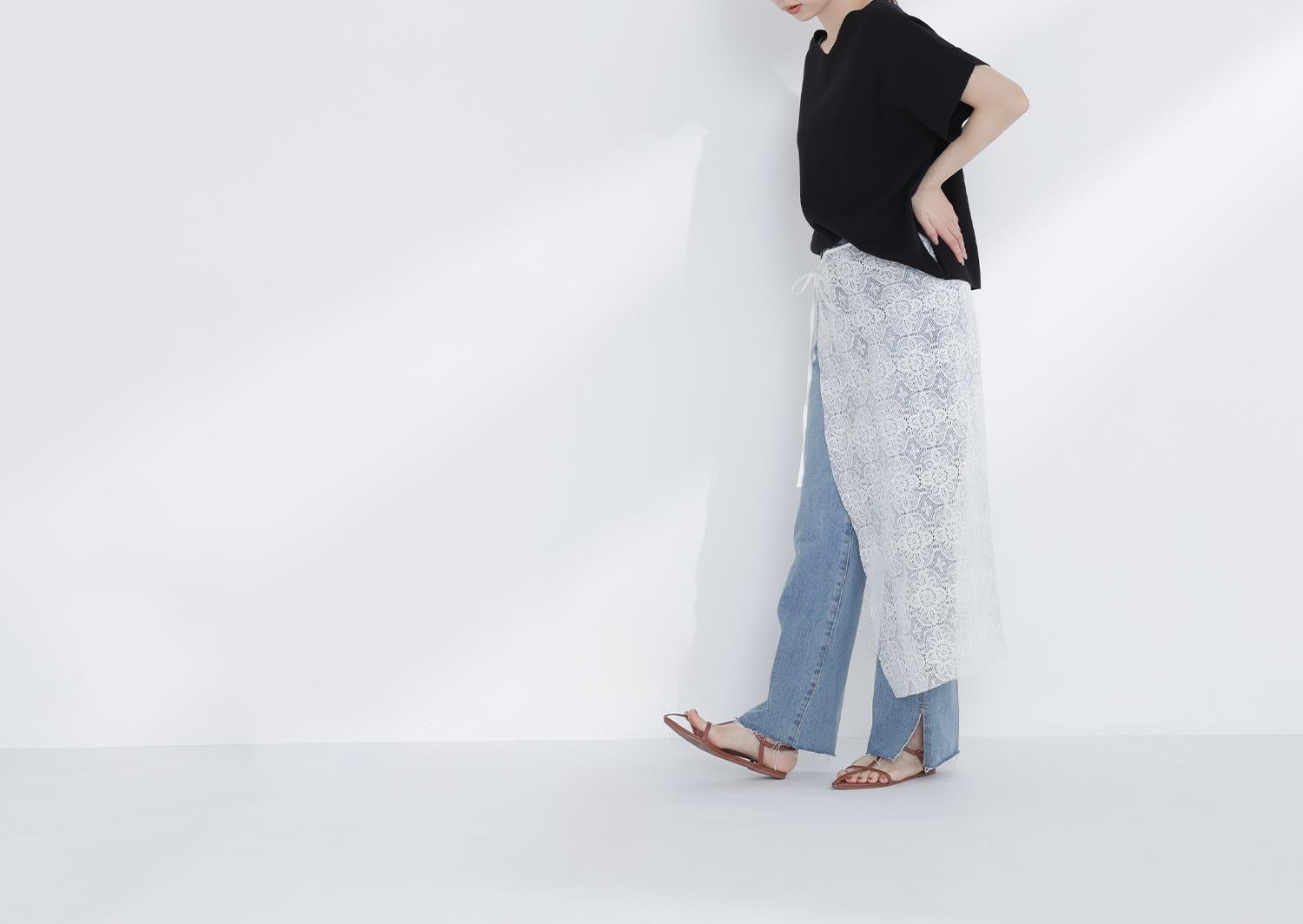 サイドスリットストレートデニムパンツ ブルー