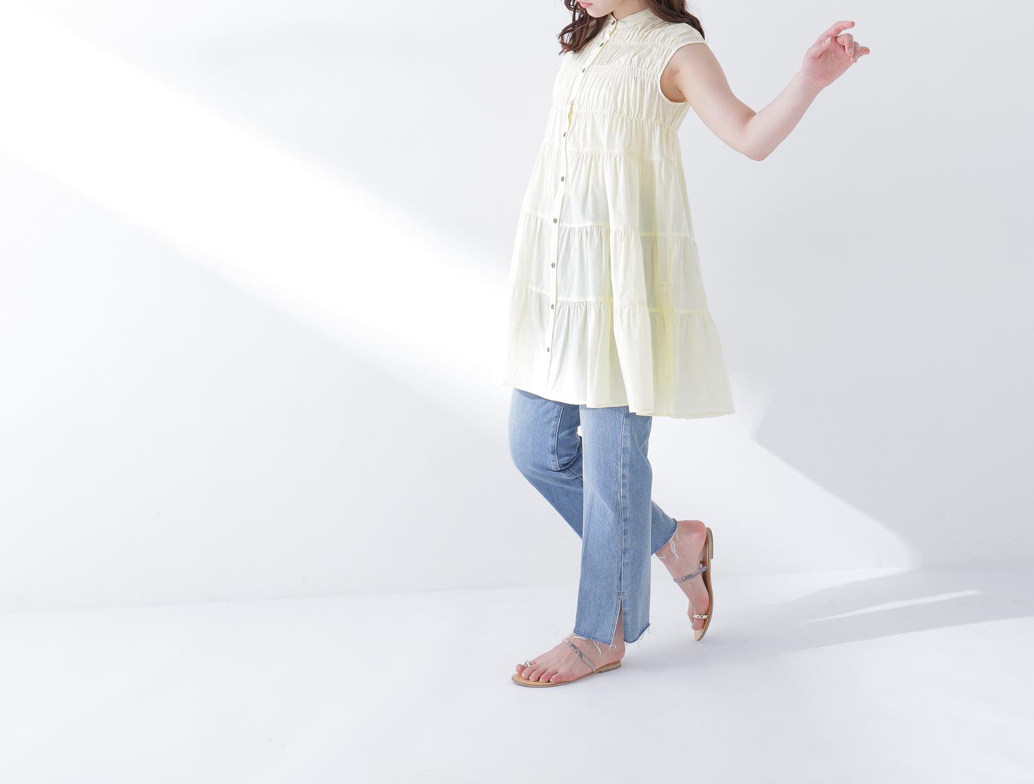 サイドスリットストレートデニムパンツ ブルー