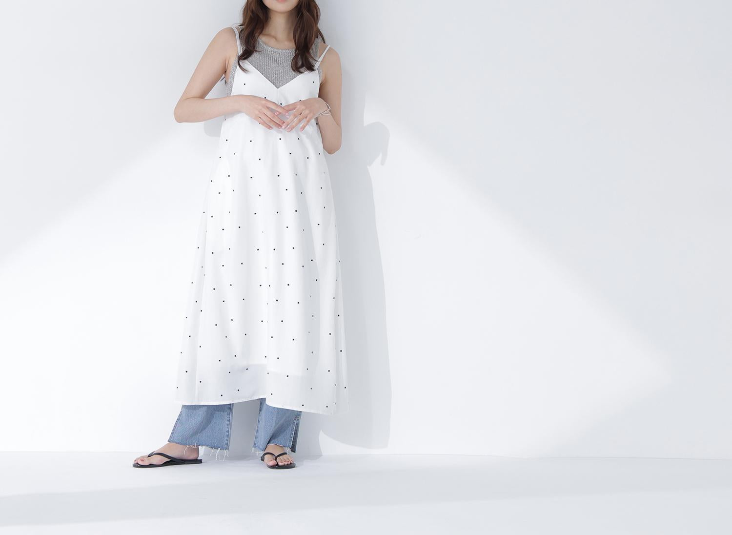 サイドスリットストレートデニムパンツ ブルー