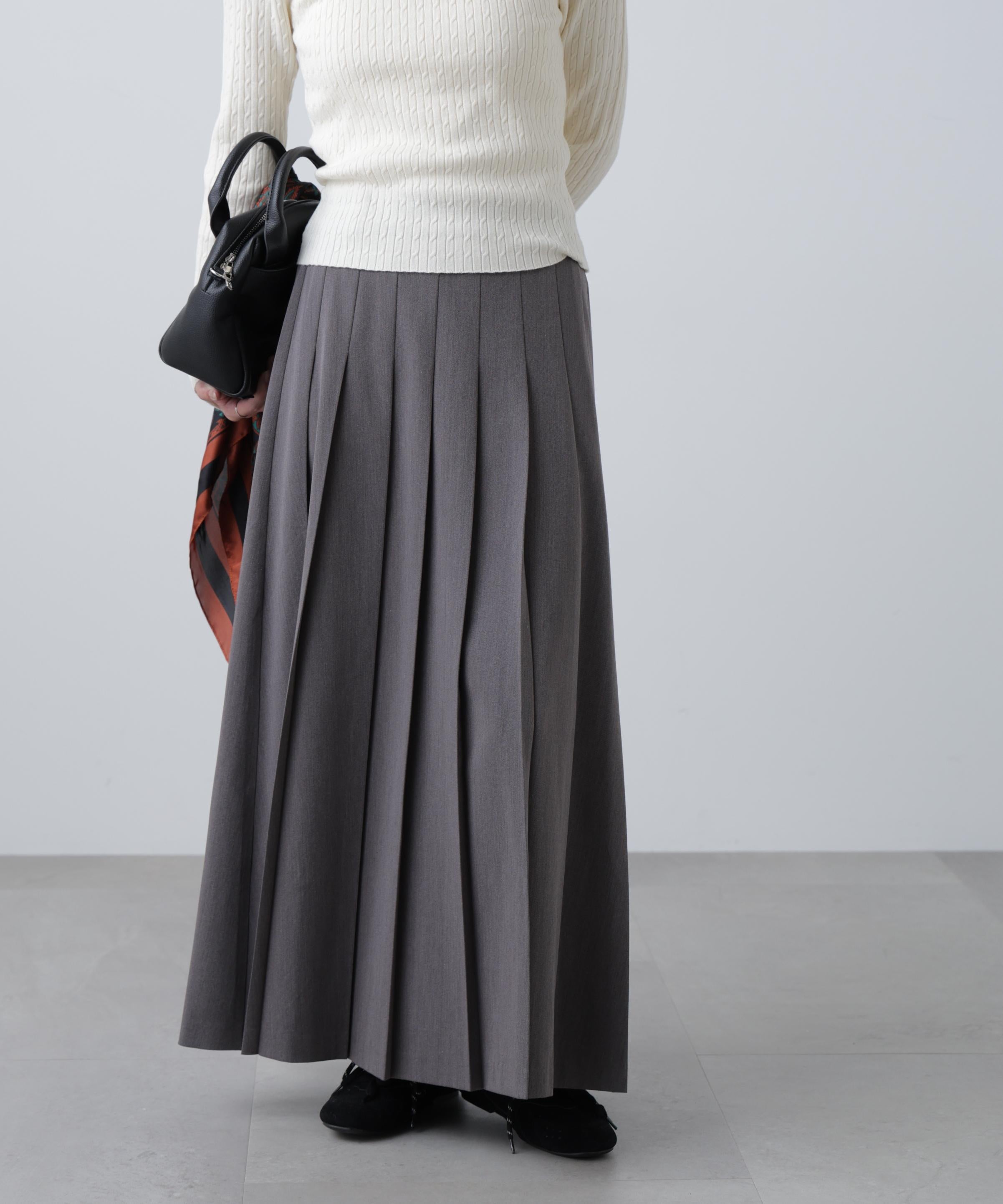 プリーツロングスカート グレー
