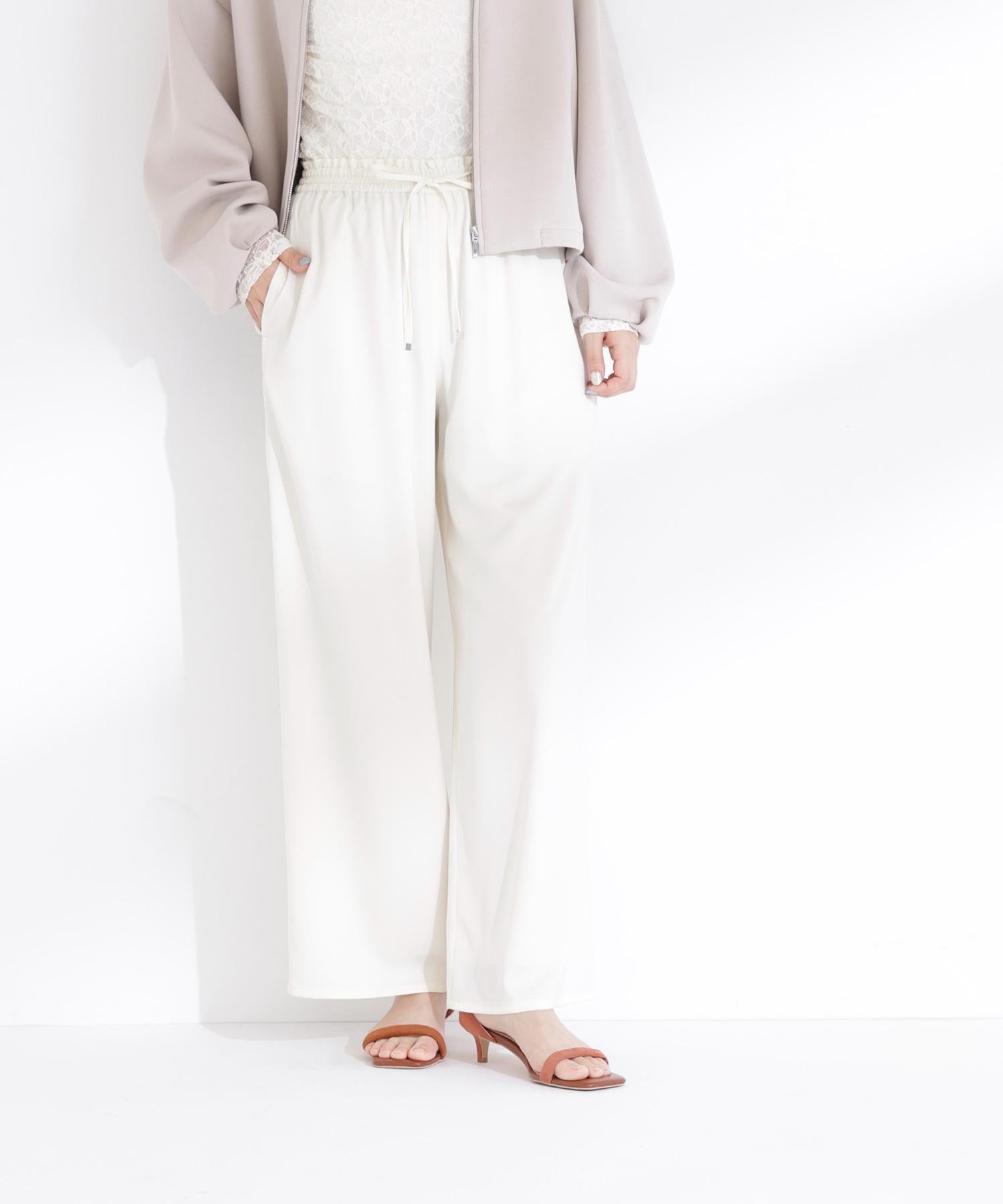サテンイージーパンツ オフホワイト1