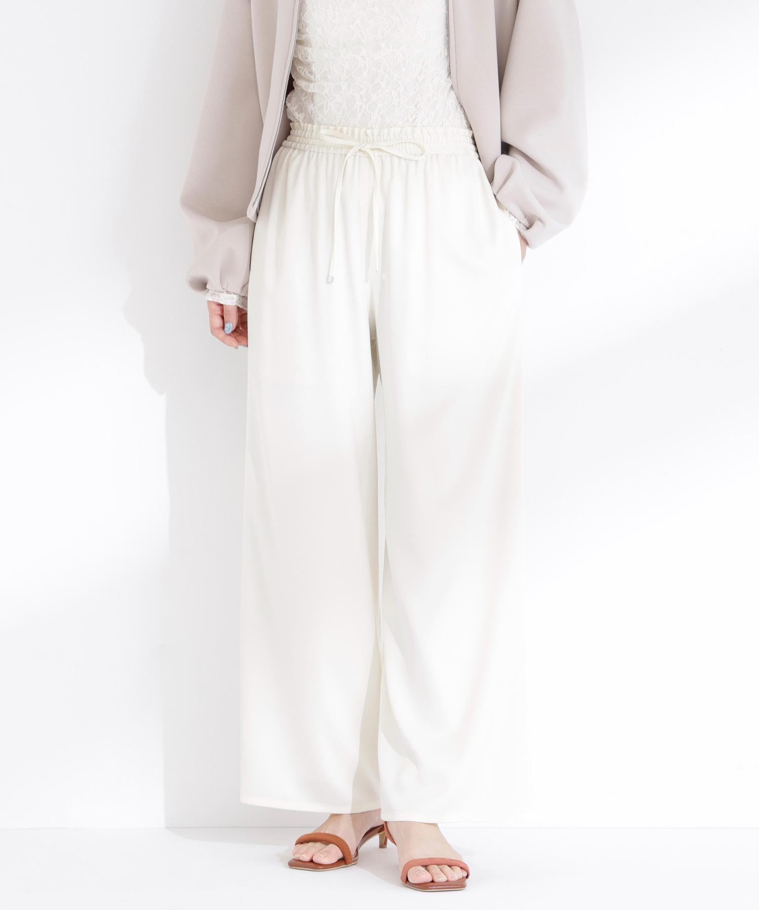 サテンイージーパンツ オフホワイト1