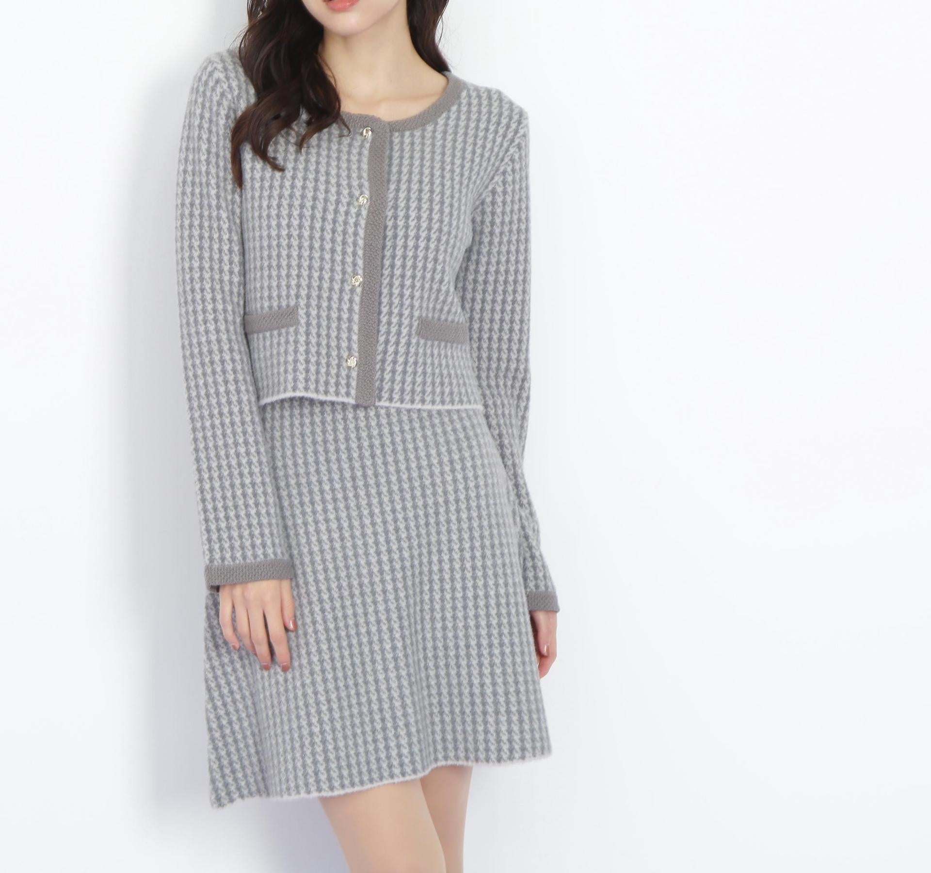 千鳥ジャガードニットセットアップ グレー1