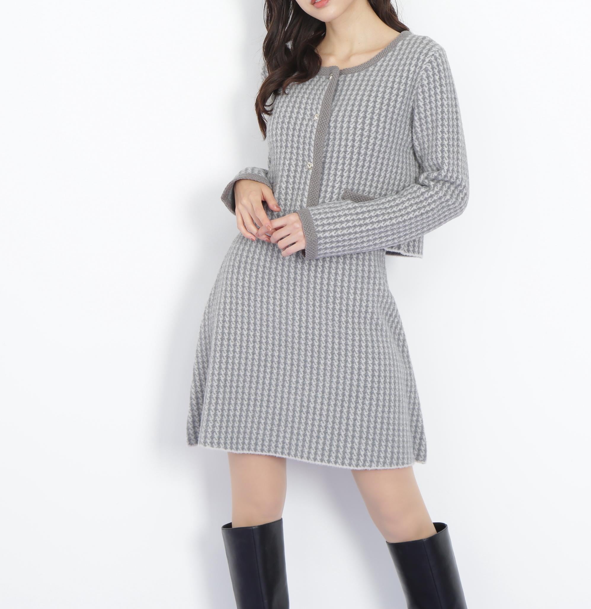 千鳥ジャガードニットセットアップ グレー1