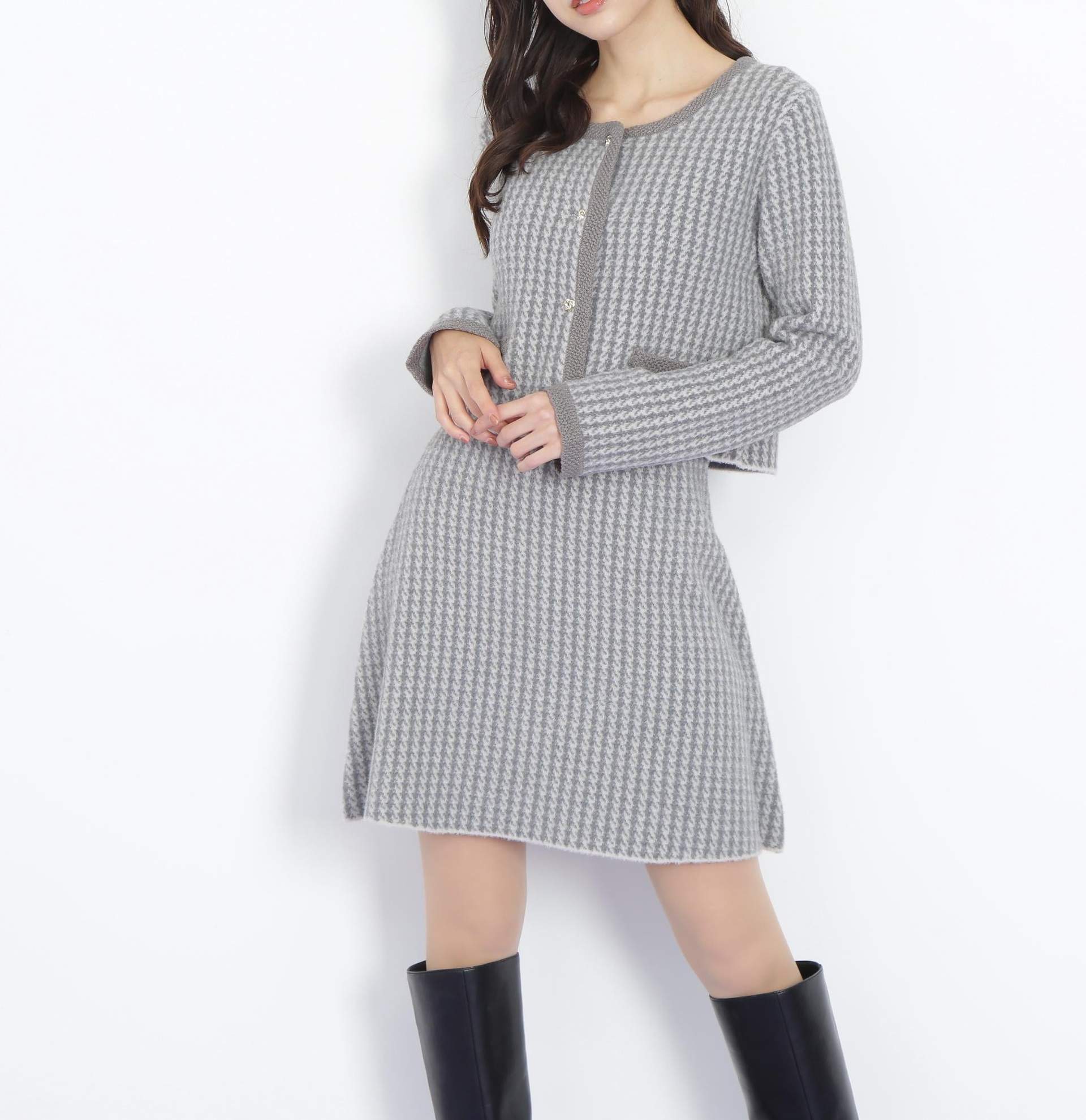 千鳥ジャガードニットセットアップ グレー1