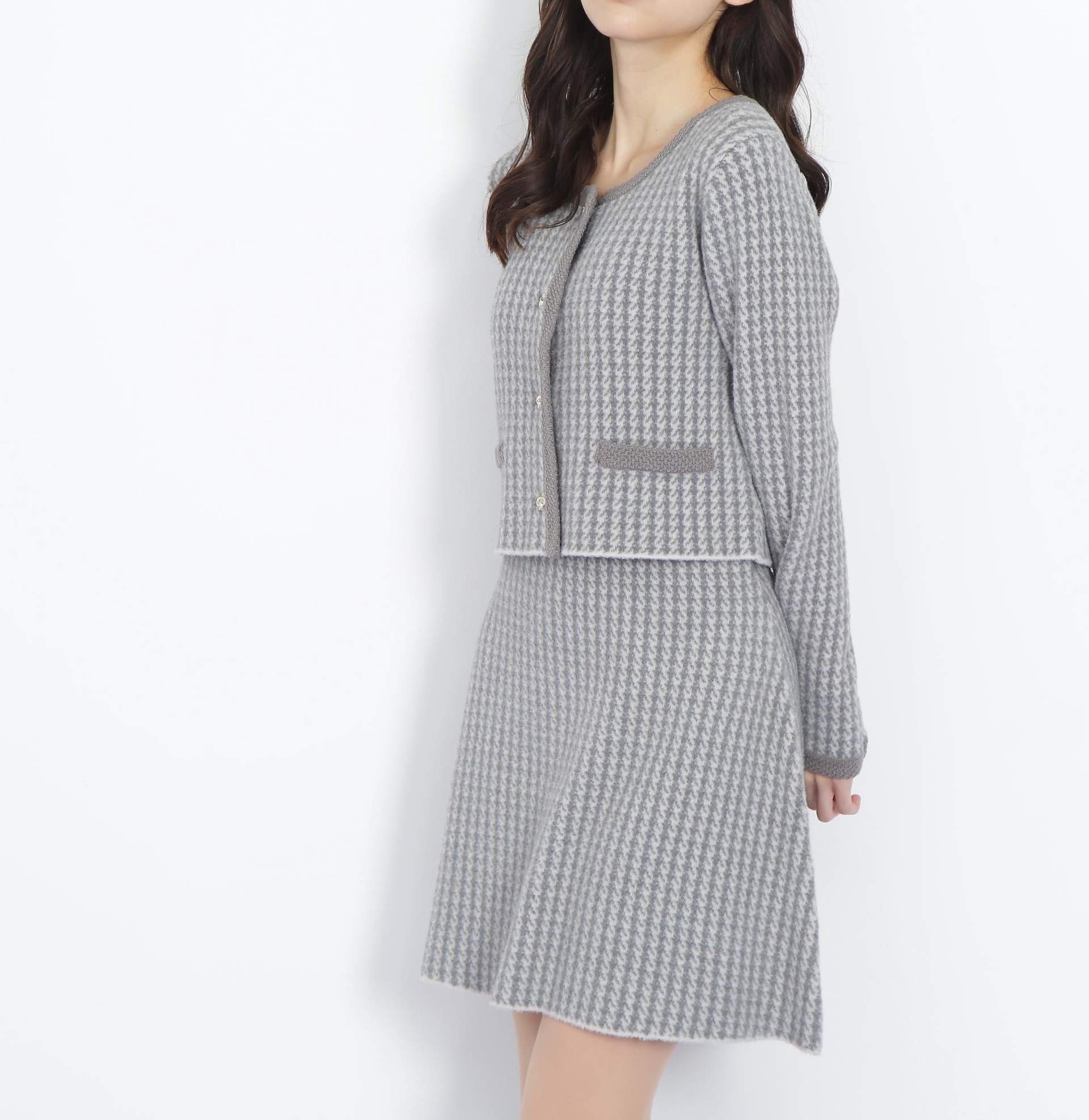 千鳥ジャガードニットセットアップ グレー1