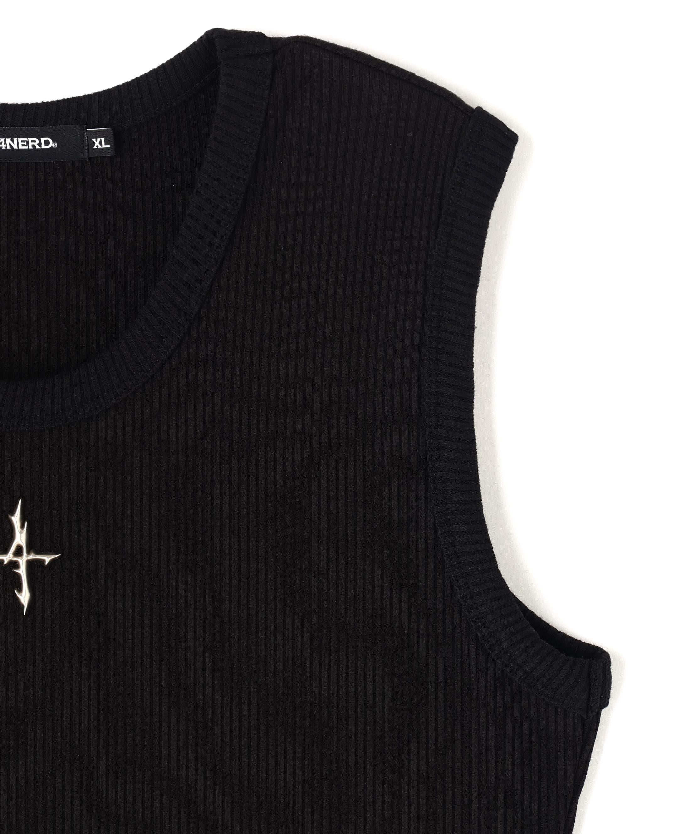 NOT4NERD/ノットフォーナード/4 SYMBOL RIBBED SLEEVELESS ブラック