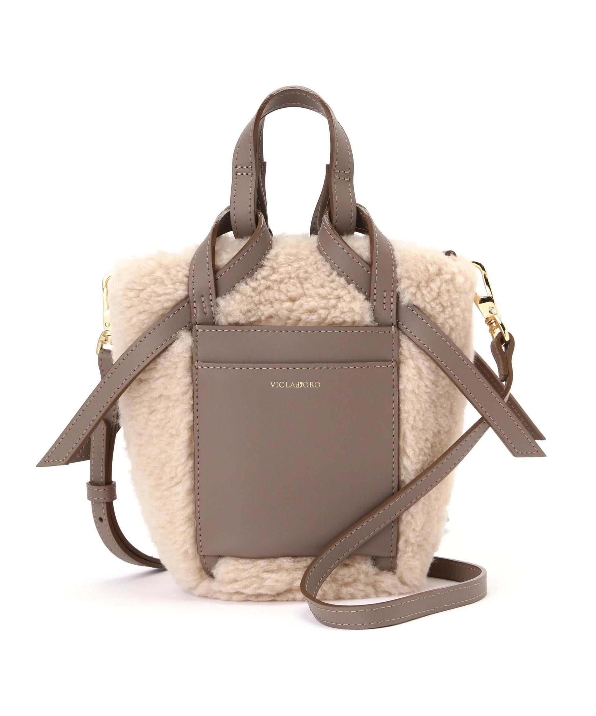 VIOLAd'ORO Sheepskin Eco-Fur Pocket Tote/Shoulder/ELMO/v-8654
