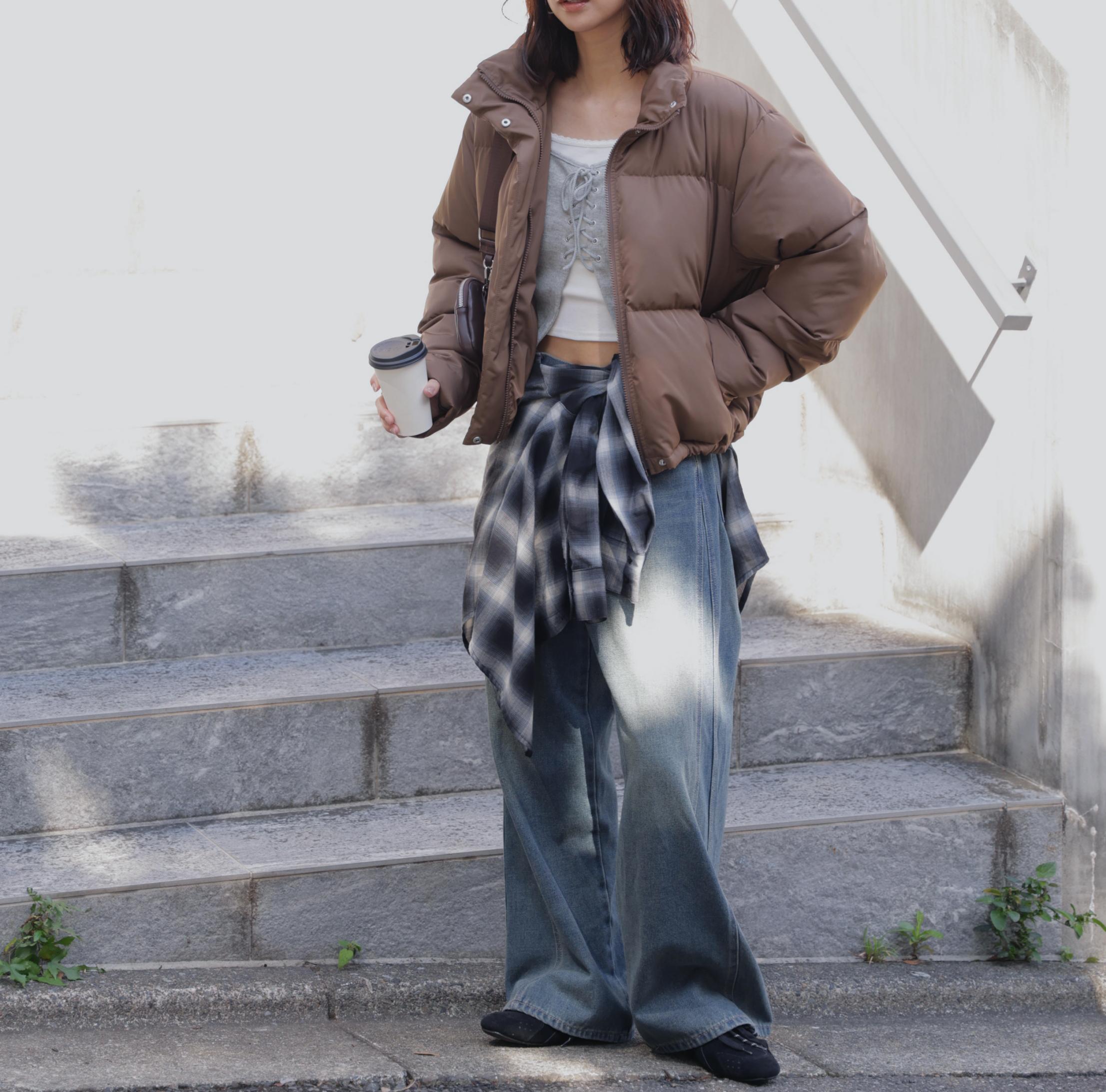 レースアップレイヤード長袖カットソー グレー