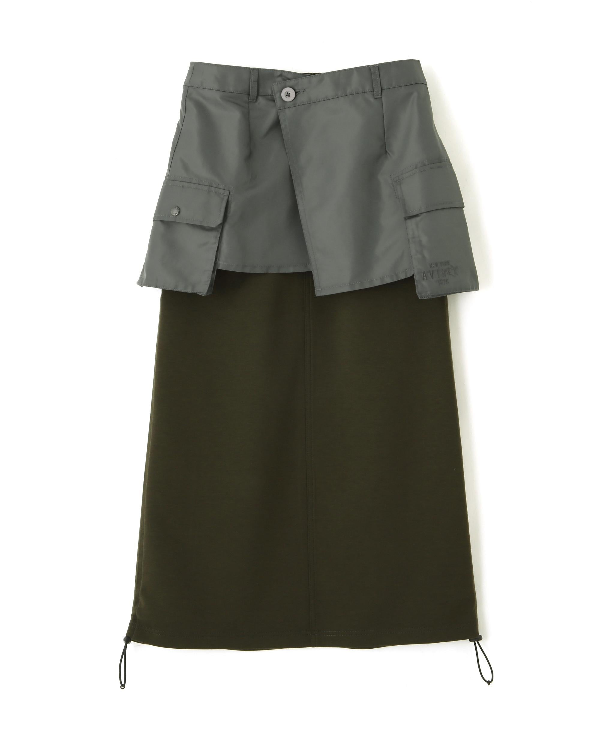 NYLON×DOURLE KNIT LAYE>ED SKI>T/ナイロン×ダブルニットレイヤードスカート オリーブ