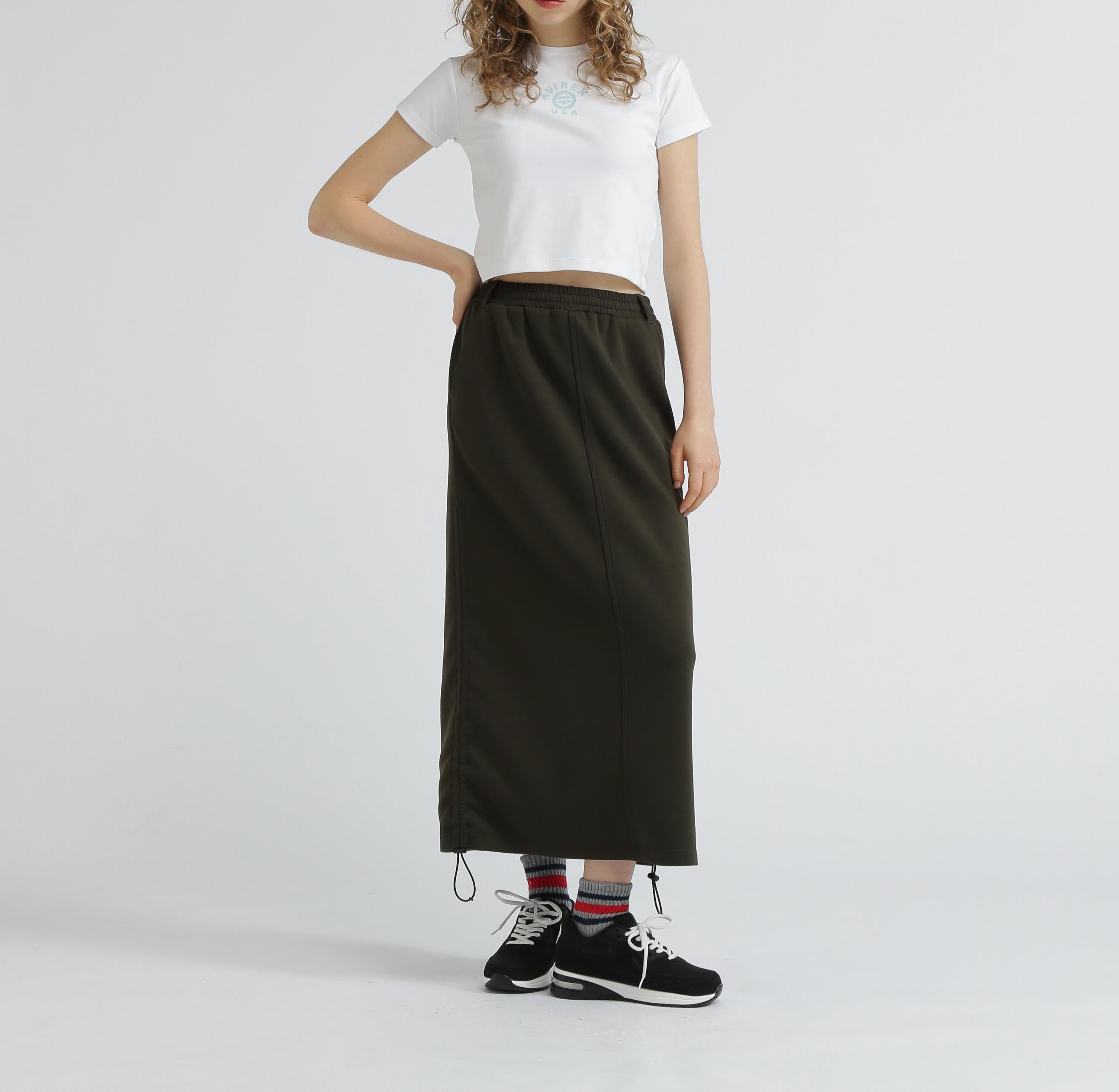 NYLON×DOURLE KNIT LAYE>ED SKI>T/ナイロン×ダブルニットレイヤードスカート オリーブ