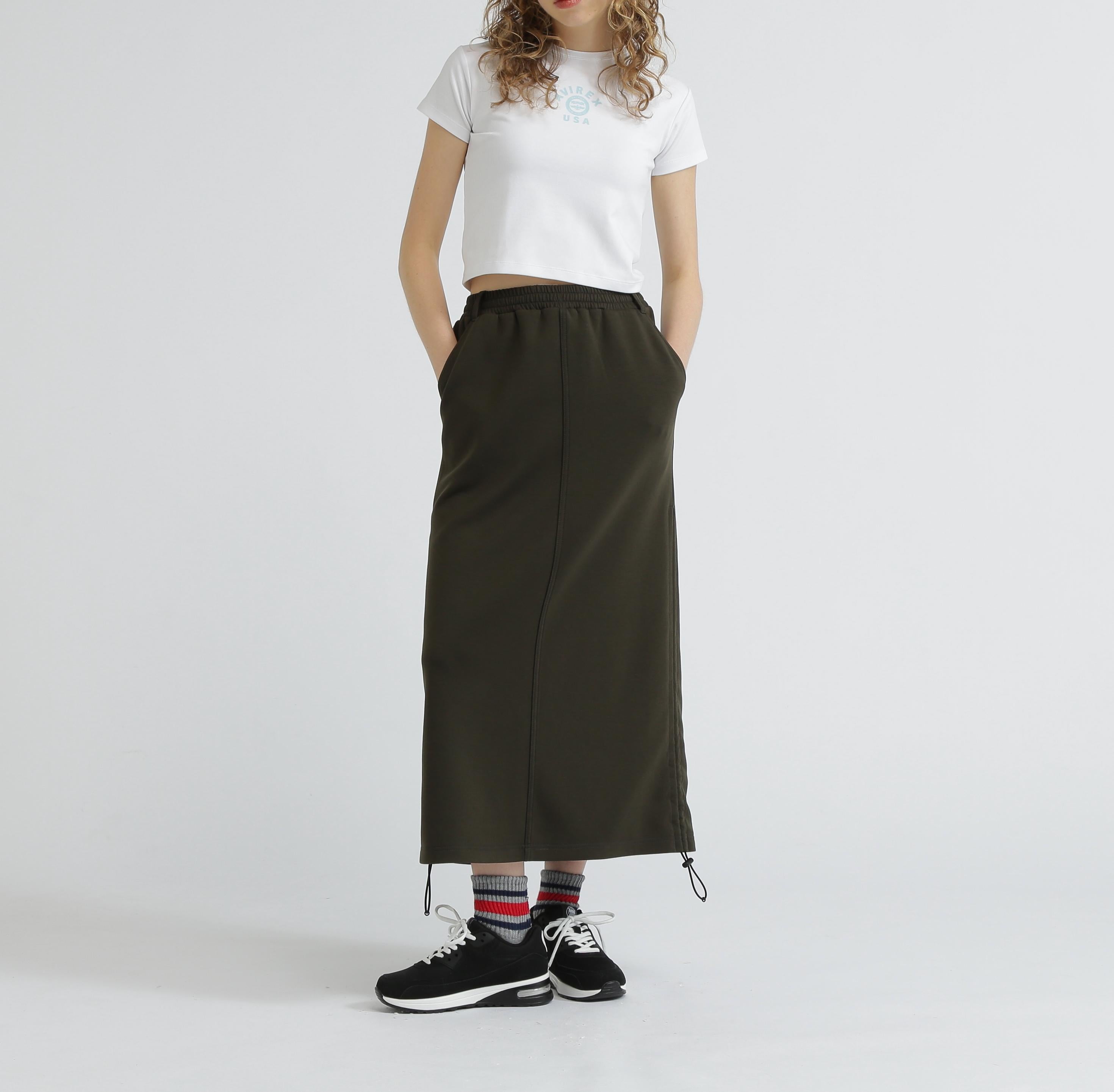 NYLON×DOURLE KNIT LAYE>ED SKI>T/ナイロン×ダブルニットレイヤードスカート オリーブ