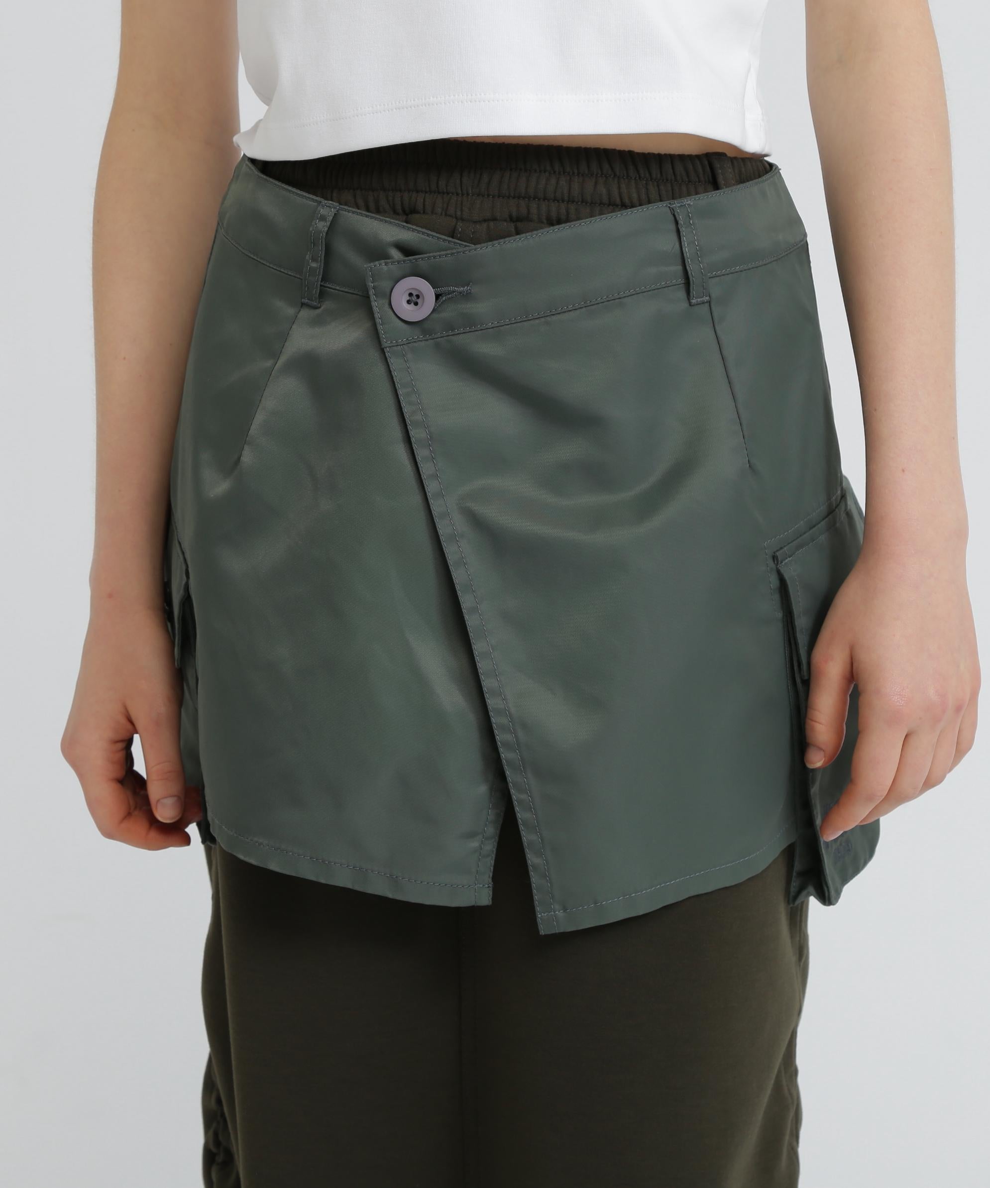 NYLON×DOURLE KNIT LAYE>ED SKI>T/ナイロン×ダブルニットレイヤードスカート オリーブ