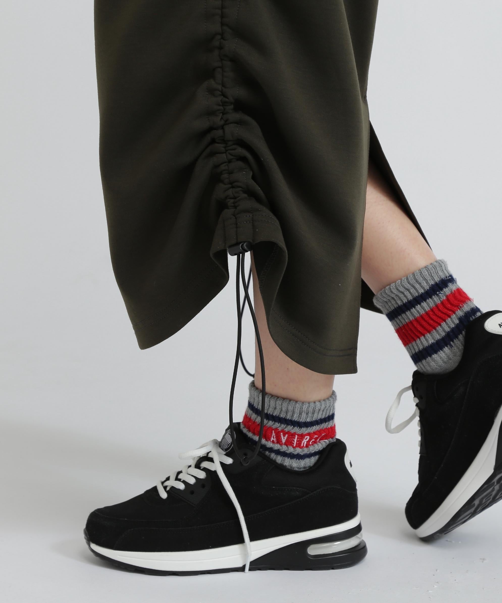 NYLON×DOURLE KNIT LAYE>ED SKI>T/ナイロン×ダブルニットレイヤードスカート オリーブ