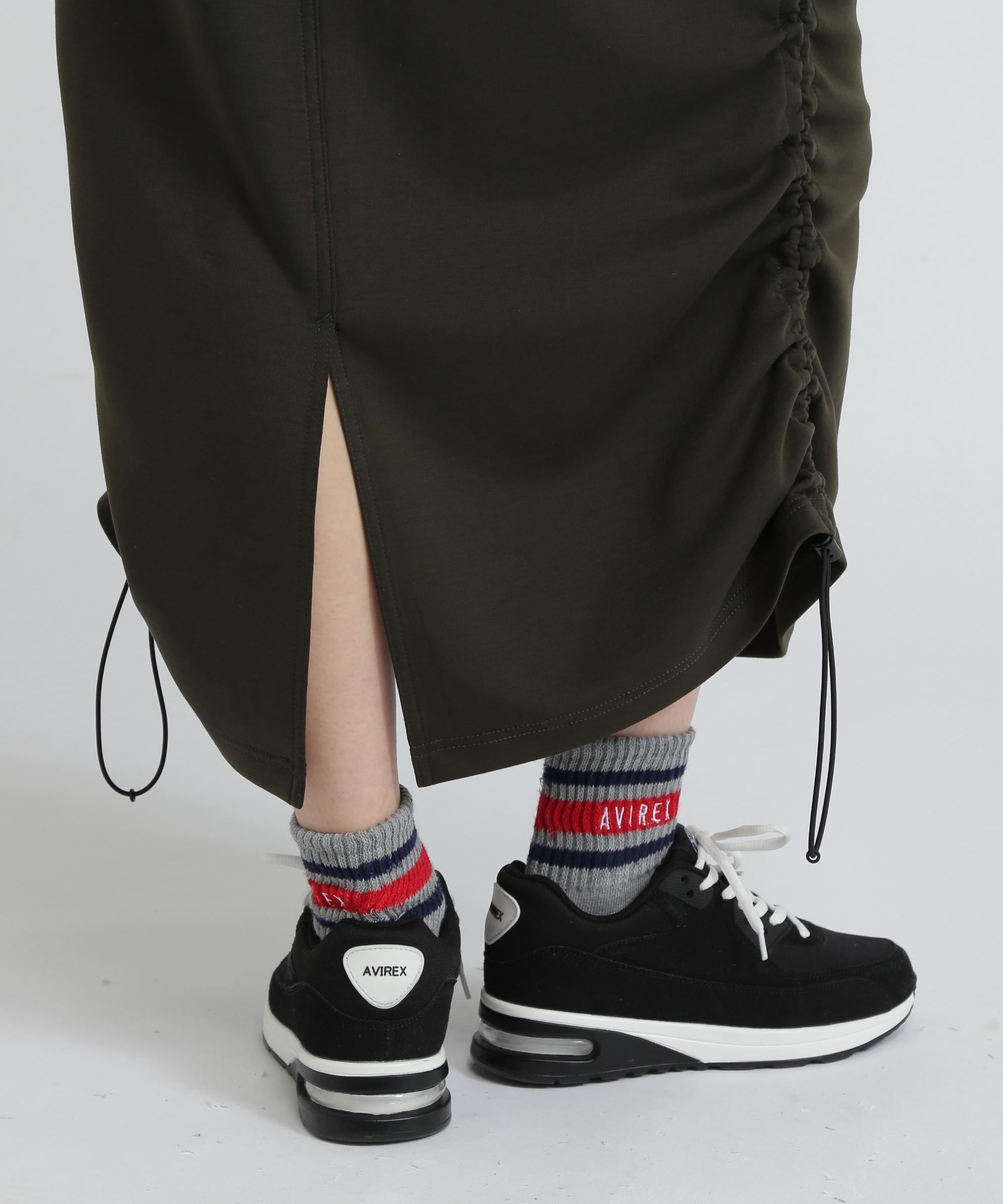 NYLON×DOURLE KNIT LAYE>ED SKI>T/ナイロン×ダブルニットレイヤードスカート オリーブ