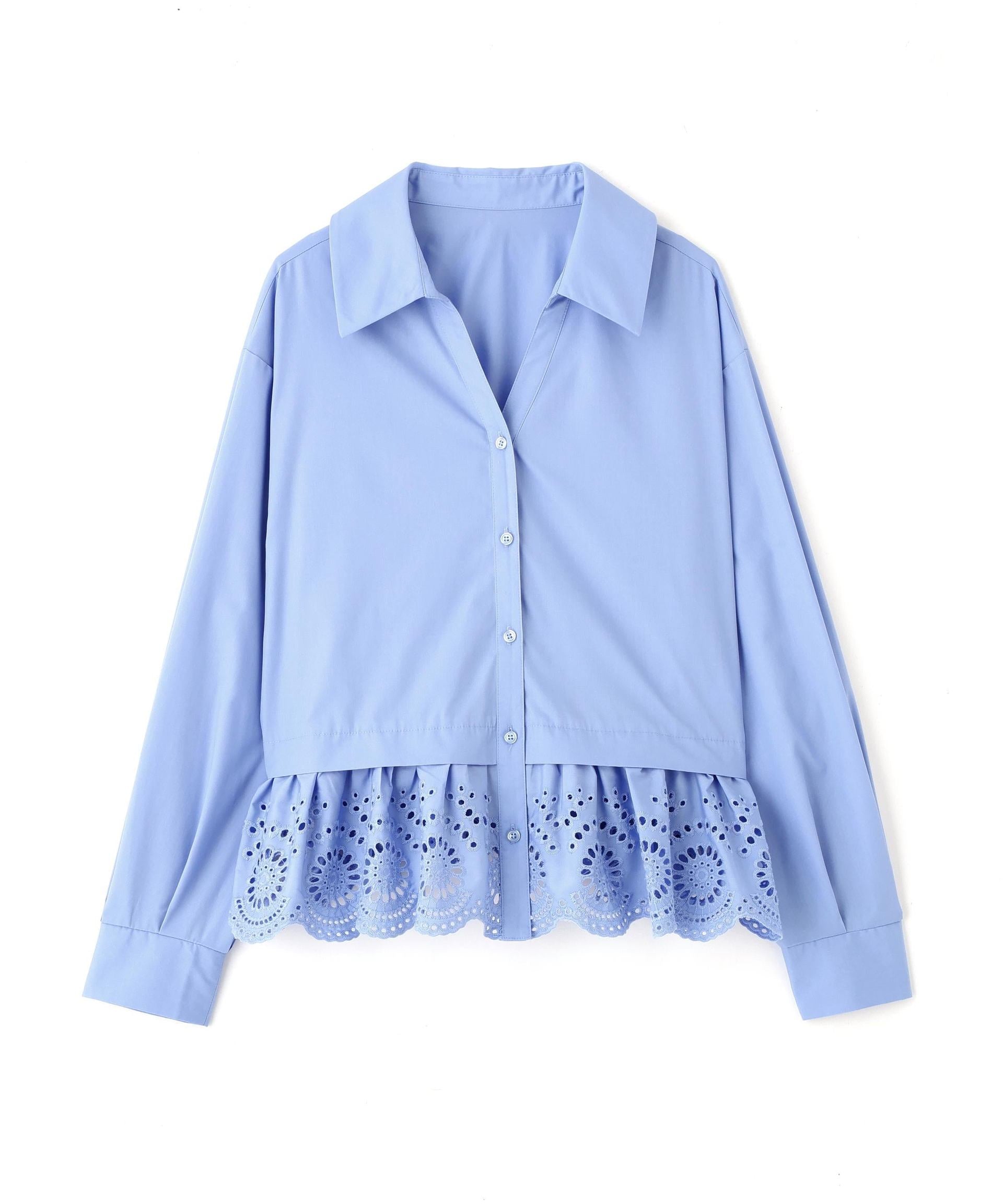 エンブロイダリーヘムブラウス ブルー