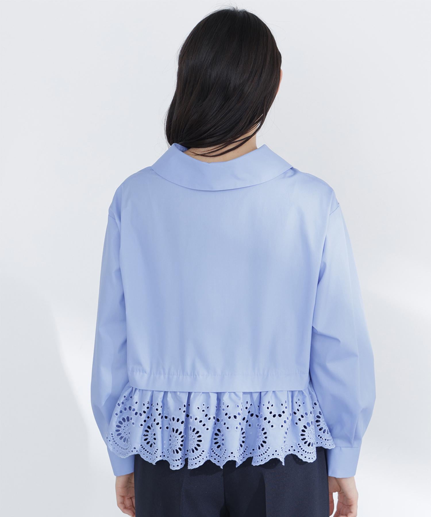 エンブロイダリーヘムブラウス ブルー