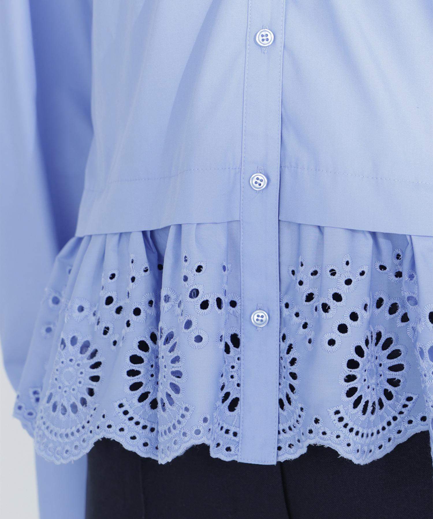 エンブロイダリーヘムブラウス ブルー