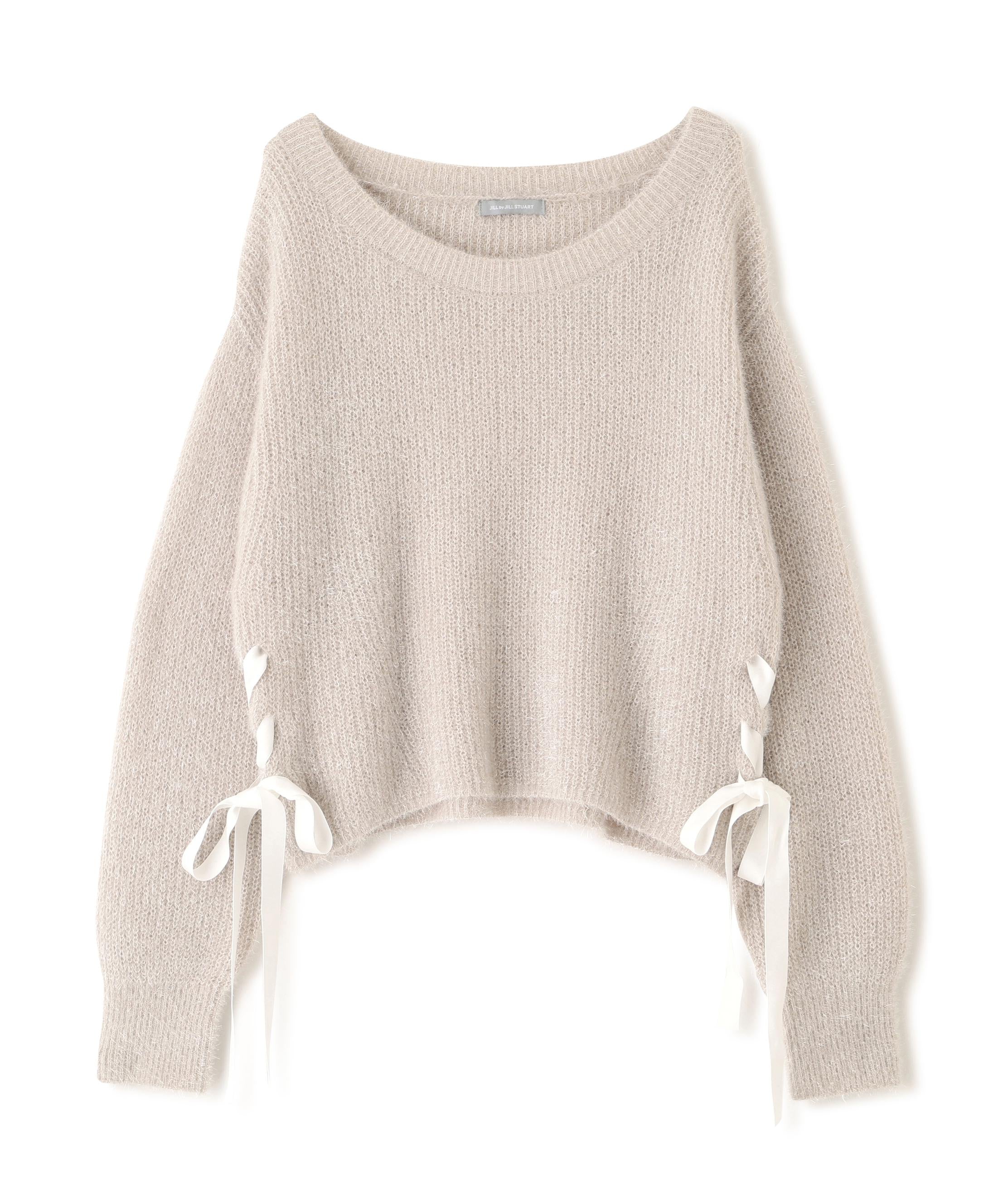 サイドリボンフィルムフェザーニット グレー