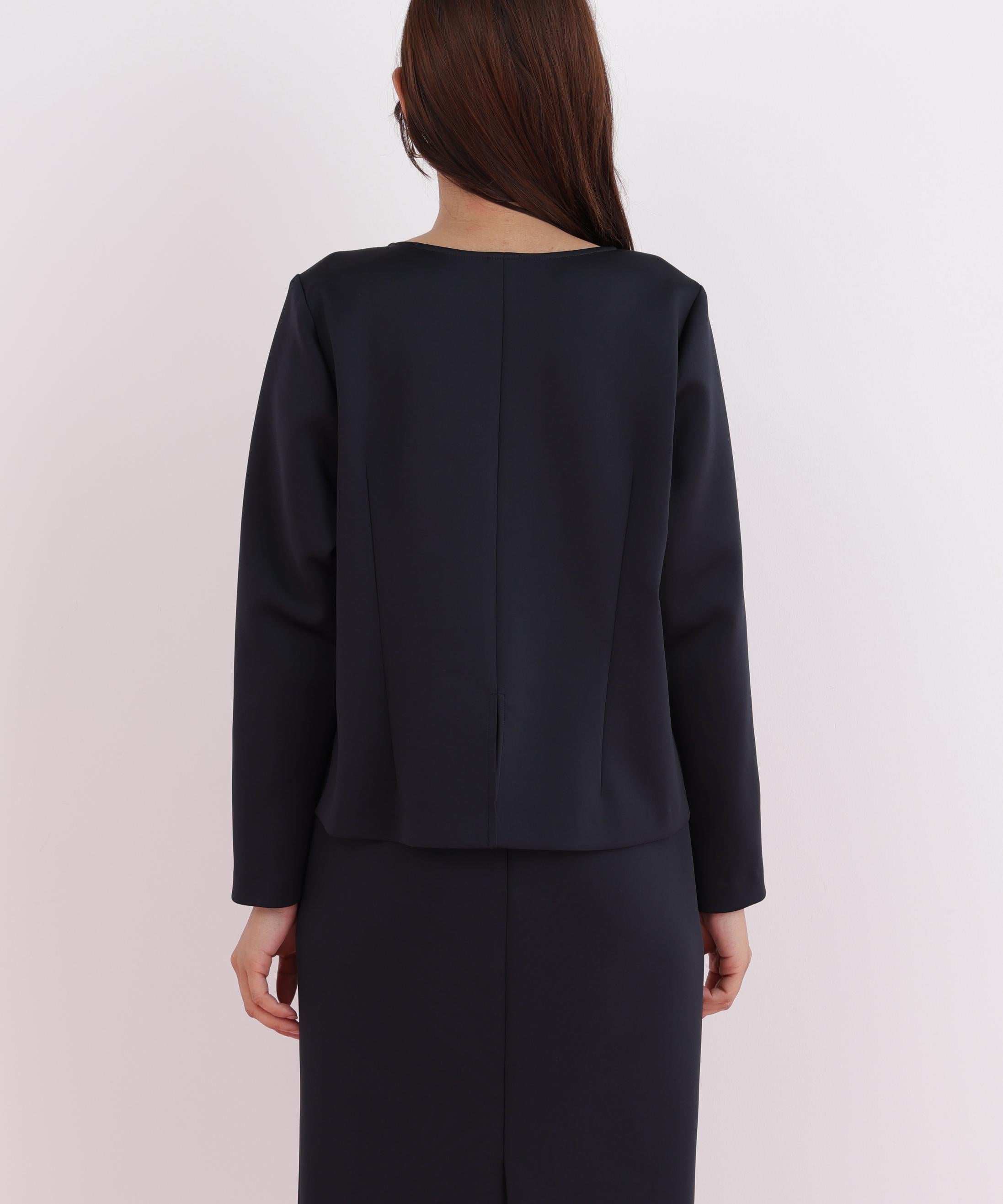 パールビーズスリーブジャージトップス ネイビー