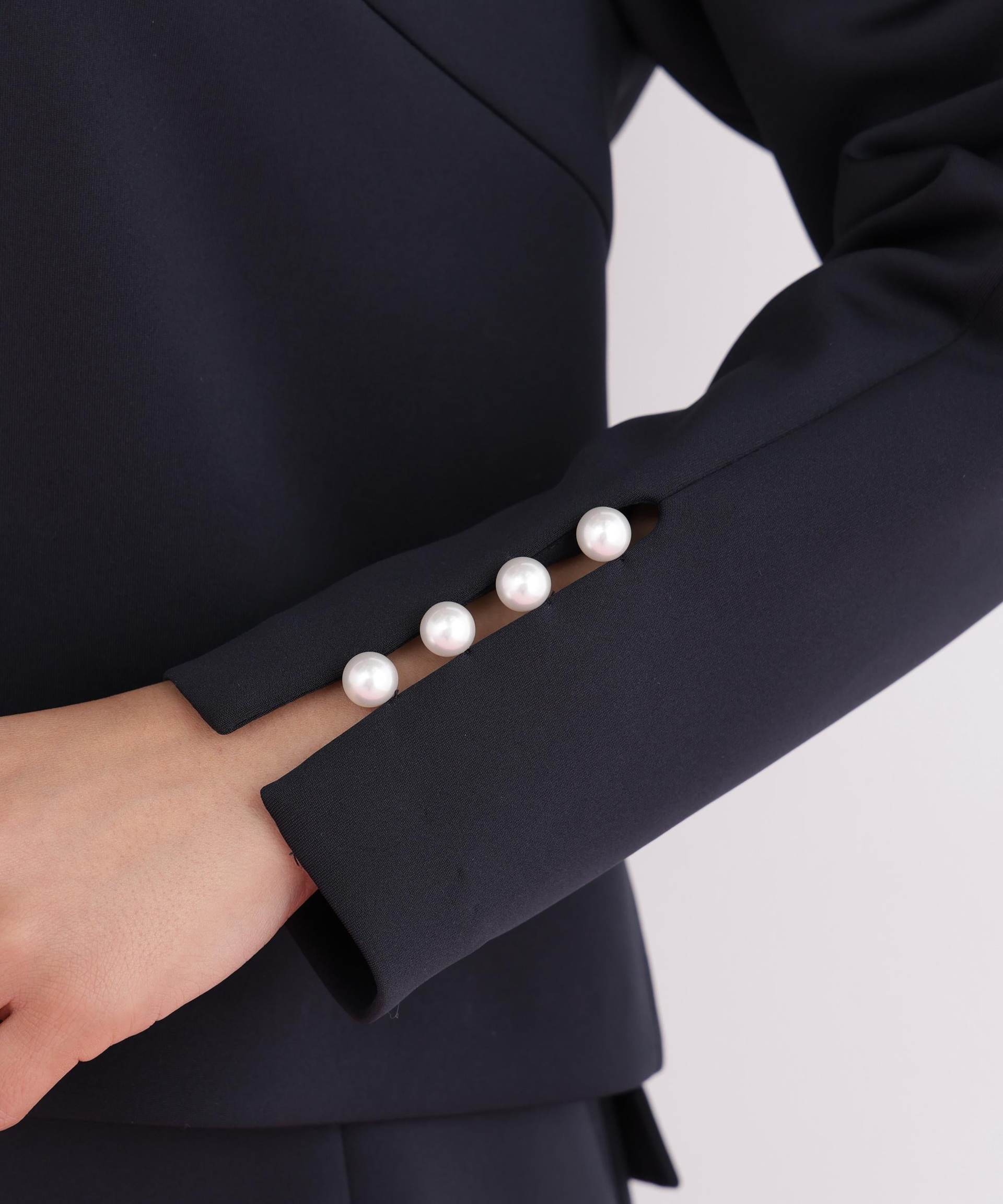 パールビーズスリーブジャージトップス ネイビー