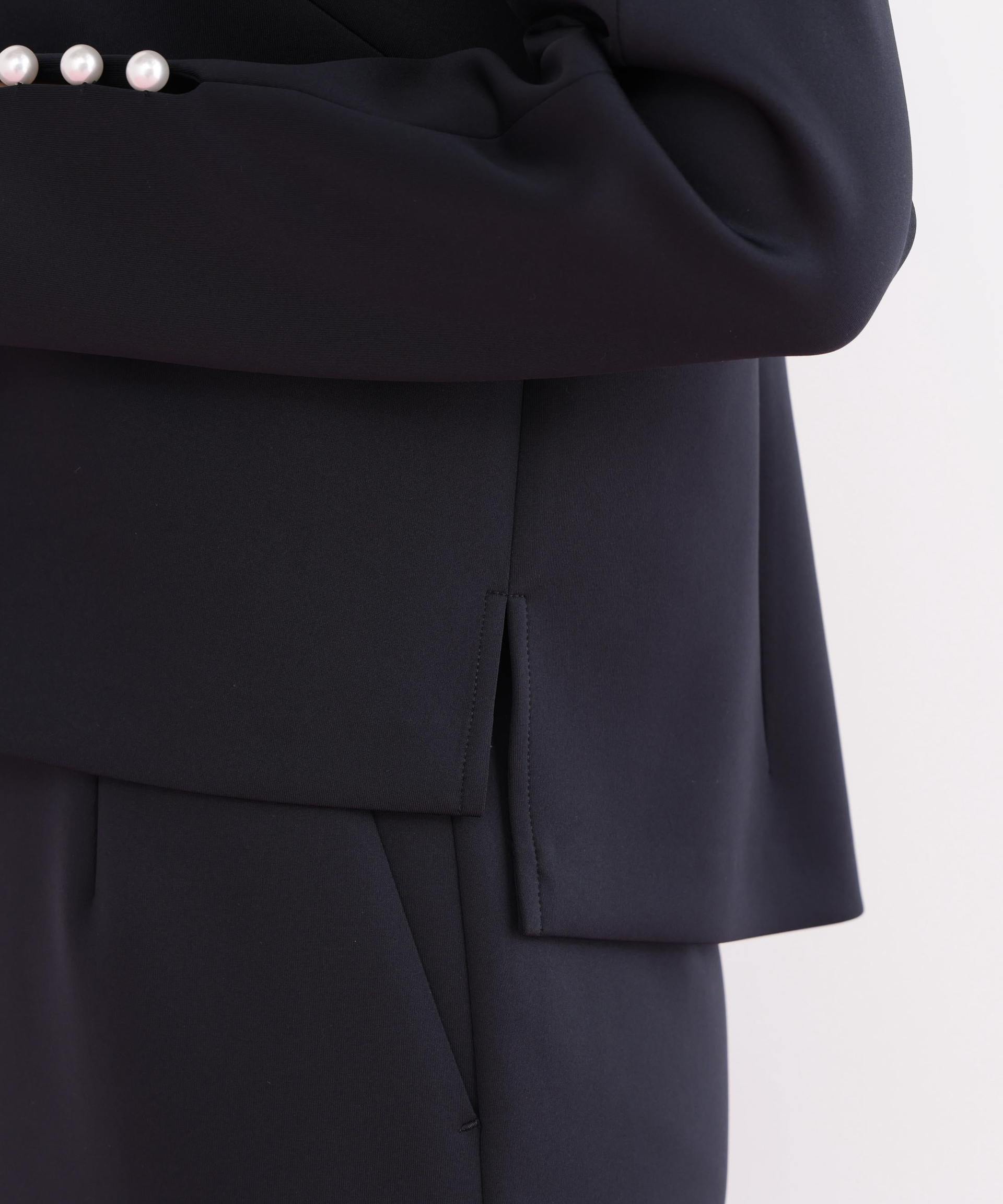 パールビーズスリーブジャージトップス ネイビー