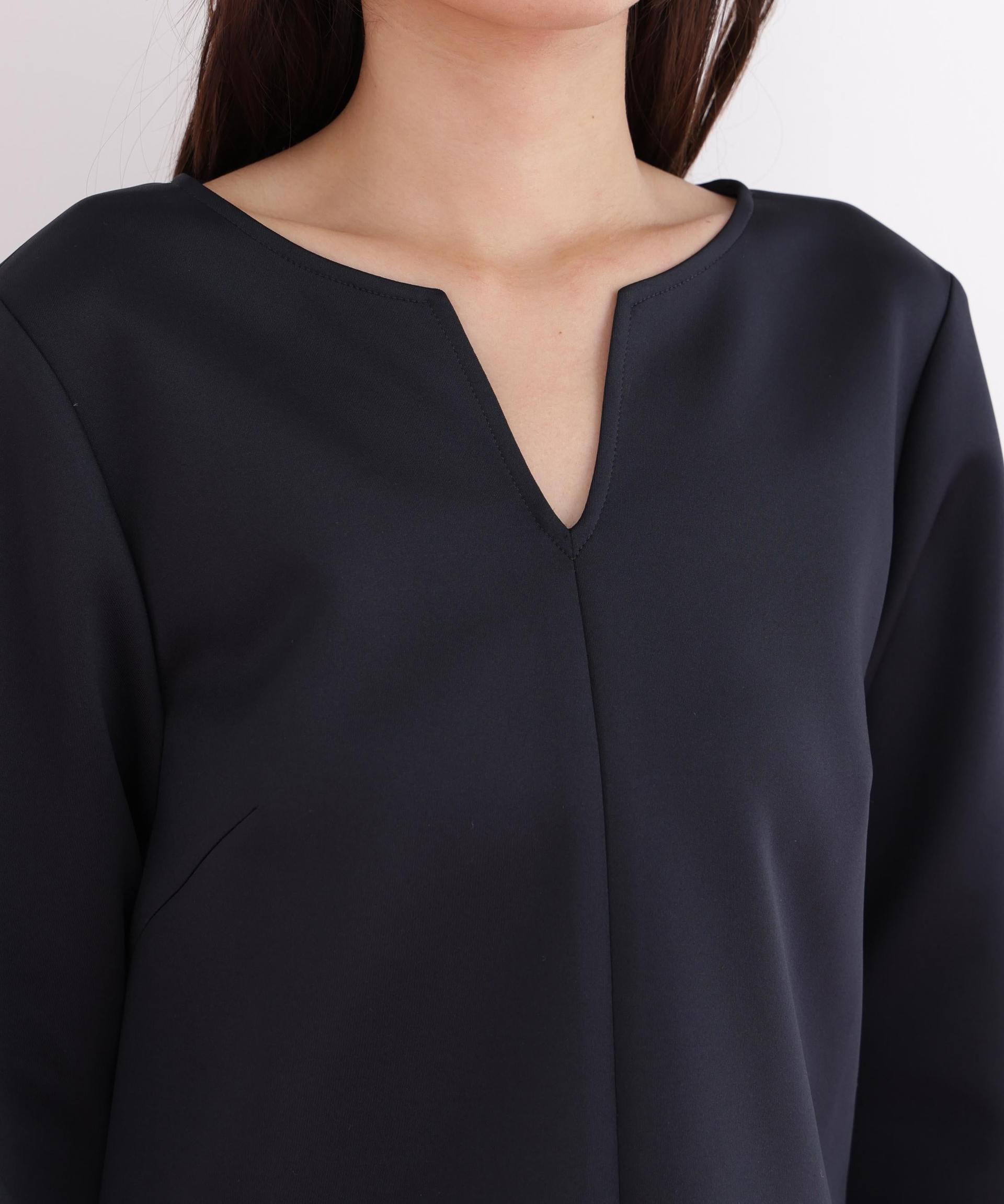 パールビーズスリーブジャージトップス ネイビー