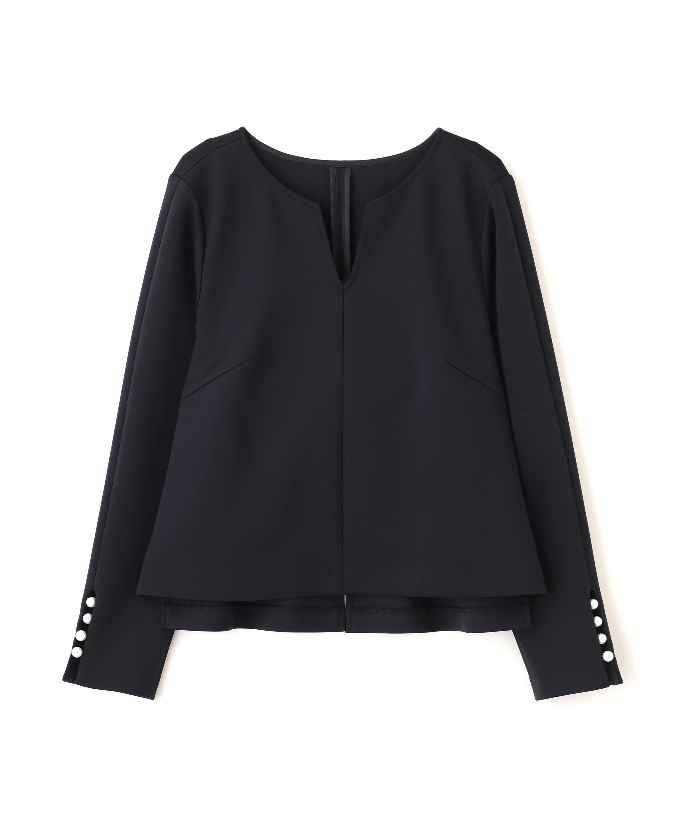 パールビーズスリーブジャージトップス ネイビー