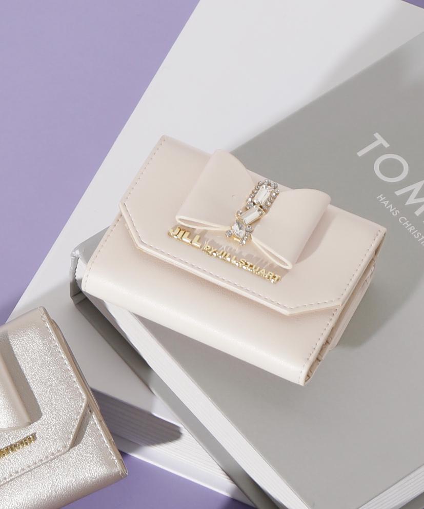 リボンビジューウォレットミニ財布 アイボリー2