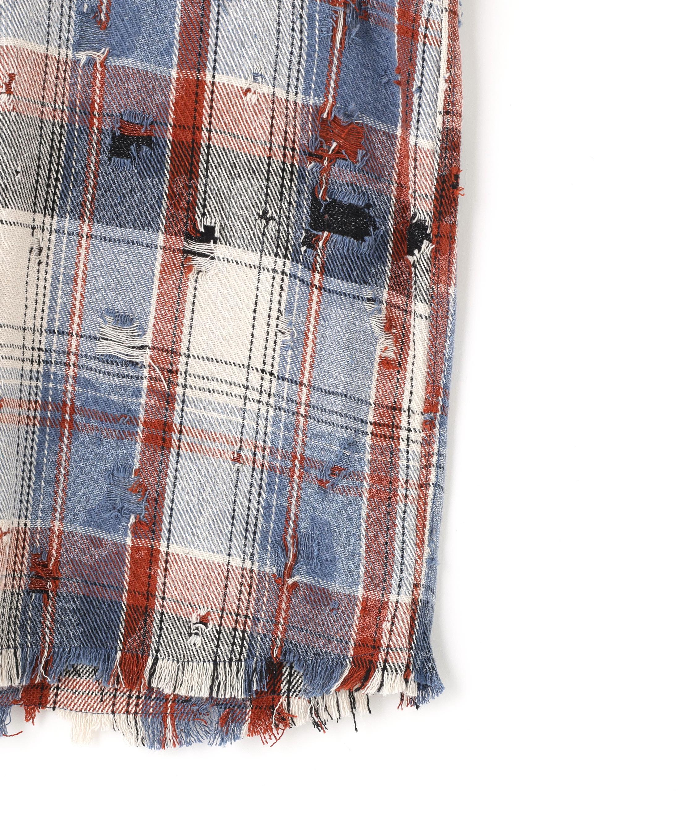 DankeSchon/ダンケシェーン/DAMAGE CAMO CHECK L/S SHIRTS ブルー