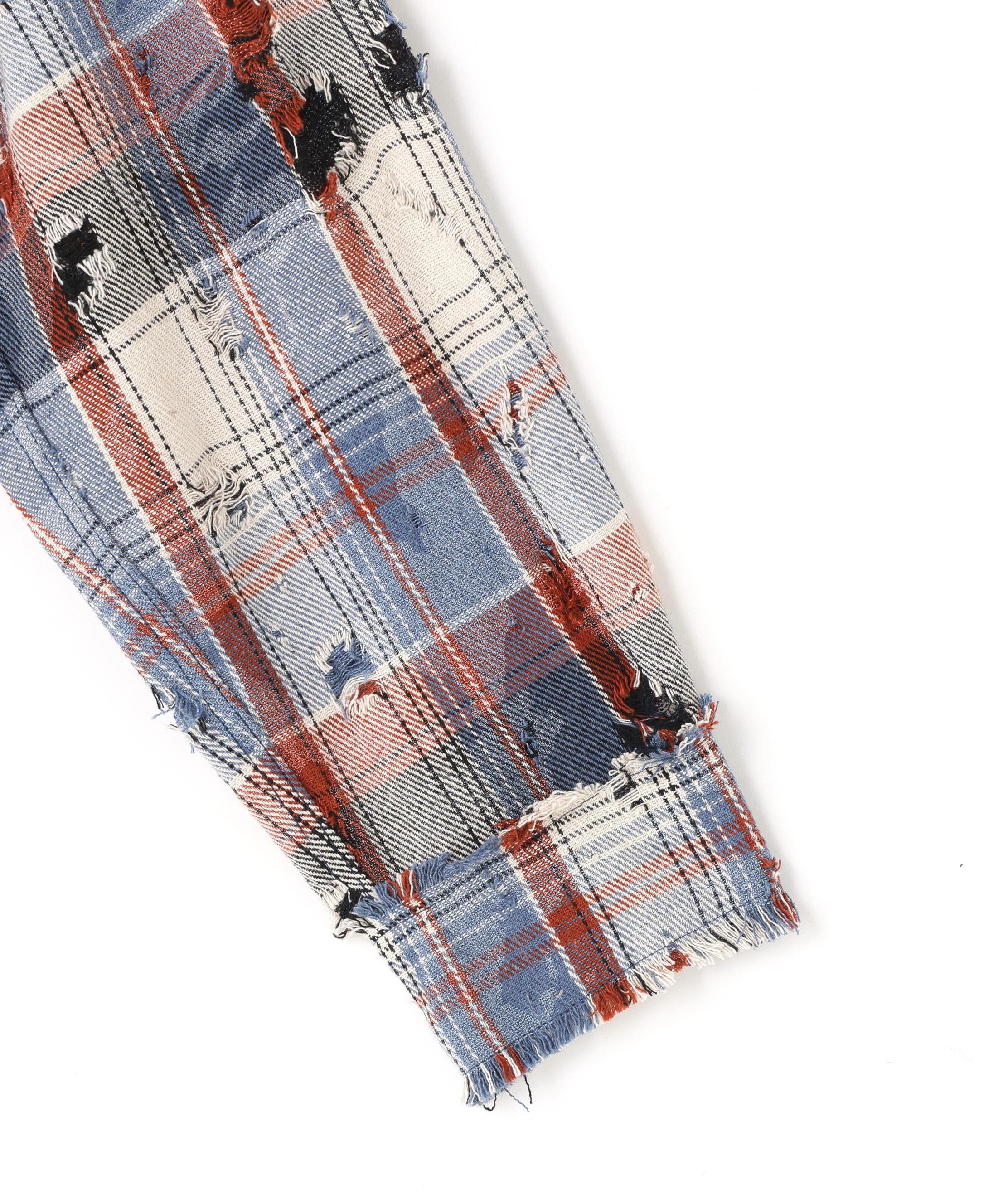 DankeSchon/ダンケシェーン/DAMAGE CAMO CHECK L/S SHIRTS ブルー