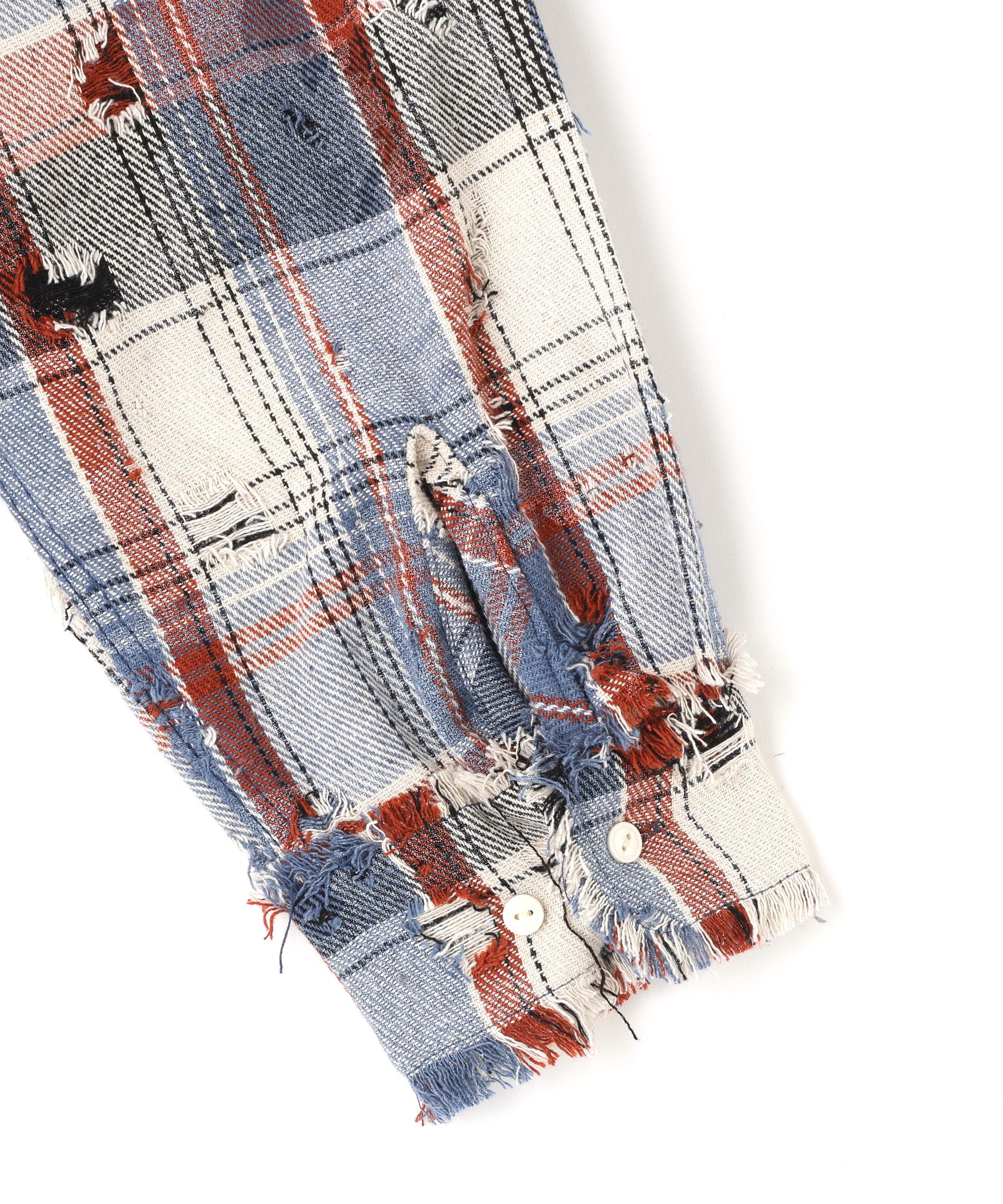 DankeSchon/ダンケシェーン/DAMAGE CAMO CHECK L/S SHIRTS ブルー