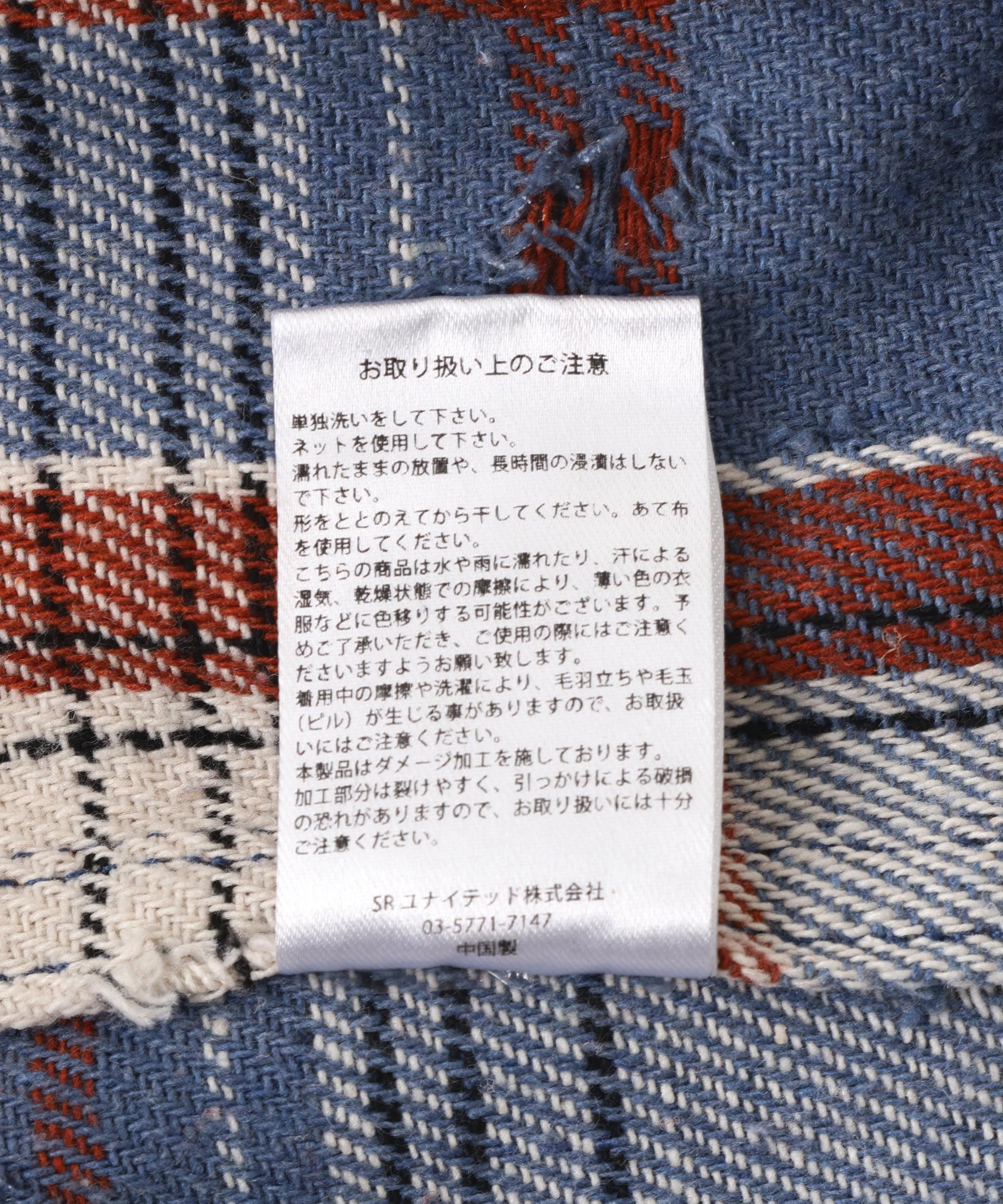 DankeSchon/ダンケシェーン/DAMAGE CAMO CHECK L/S SHIRTS ブルー