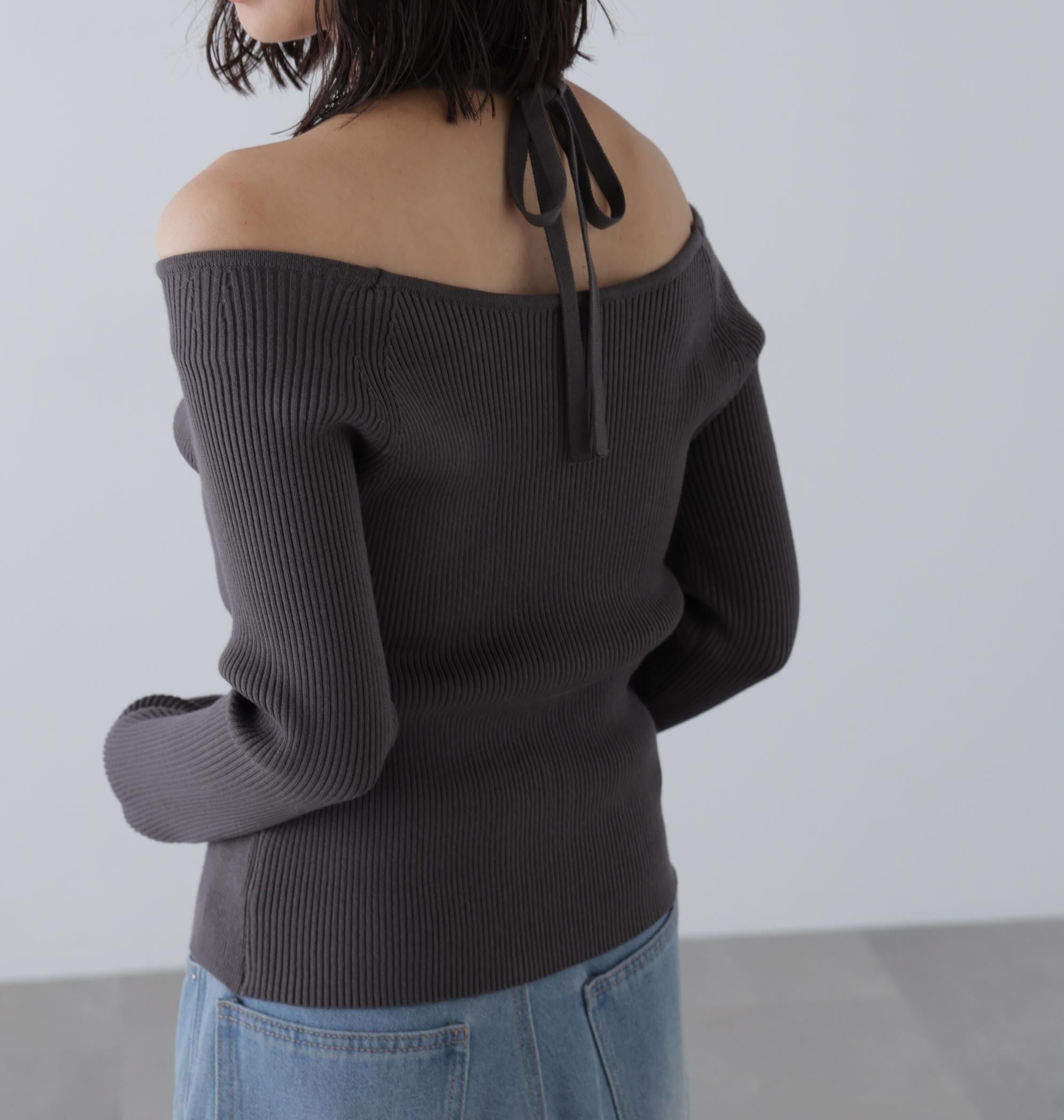ジップアップオフショルダーリブニット スミクロ