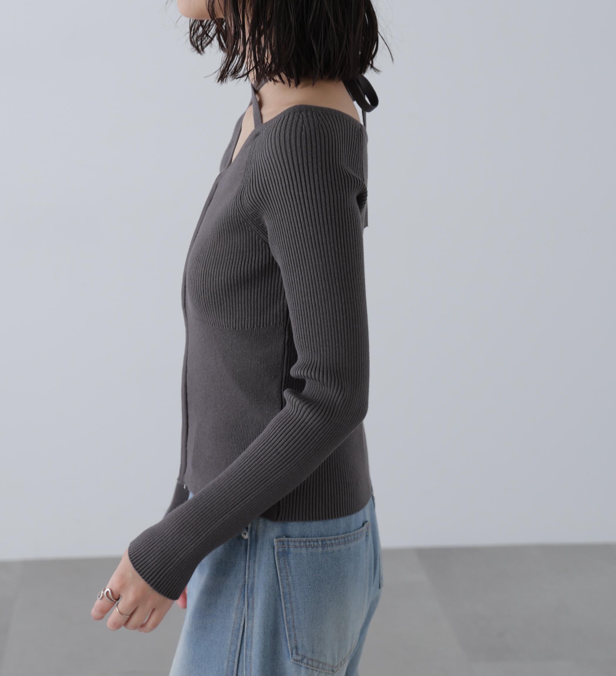 ジップアップオフショルダーリブニット スミクロ