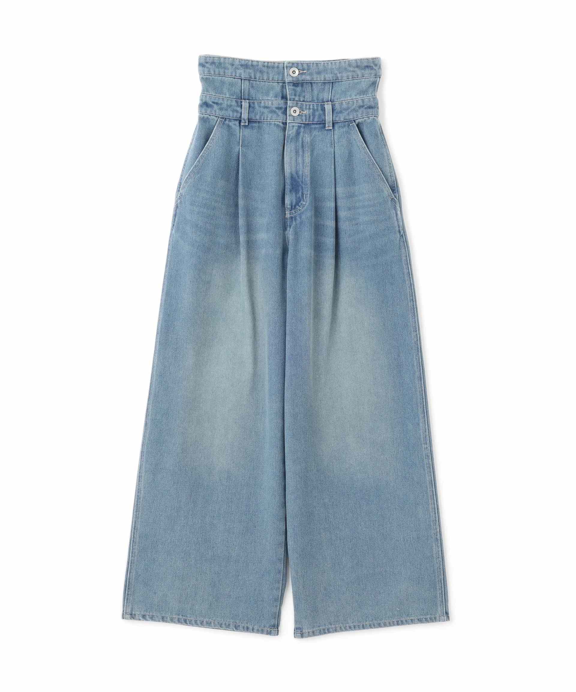 折り返しハイウエストデニムパンツ ライトインディゴオーバーダイ5