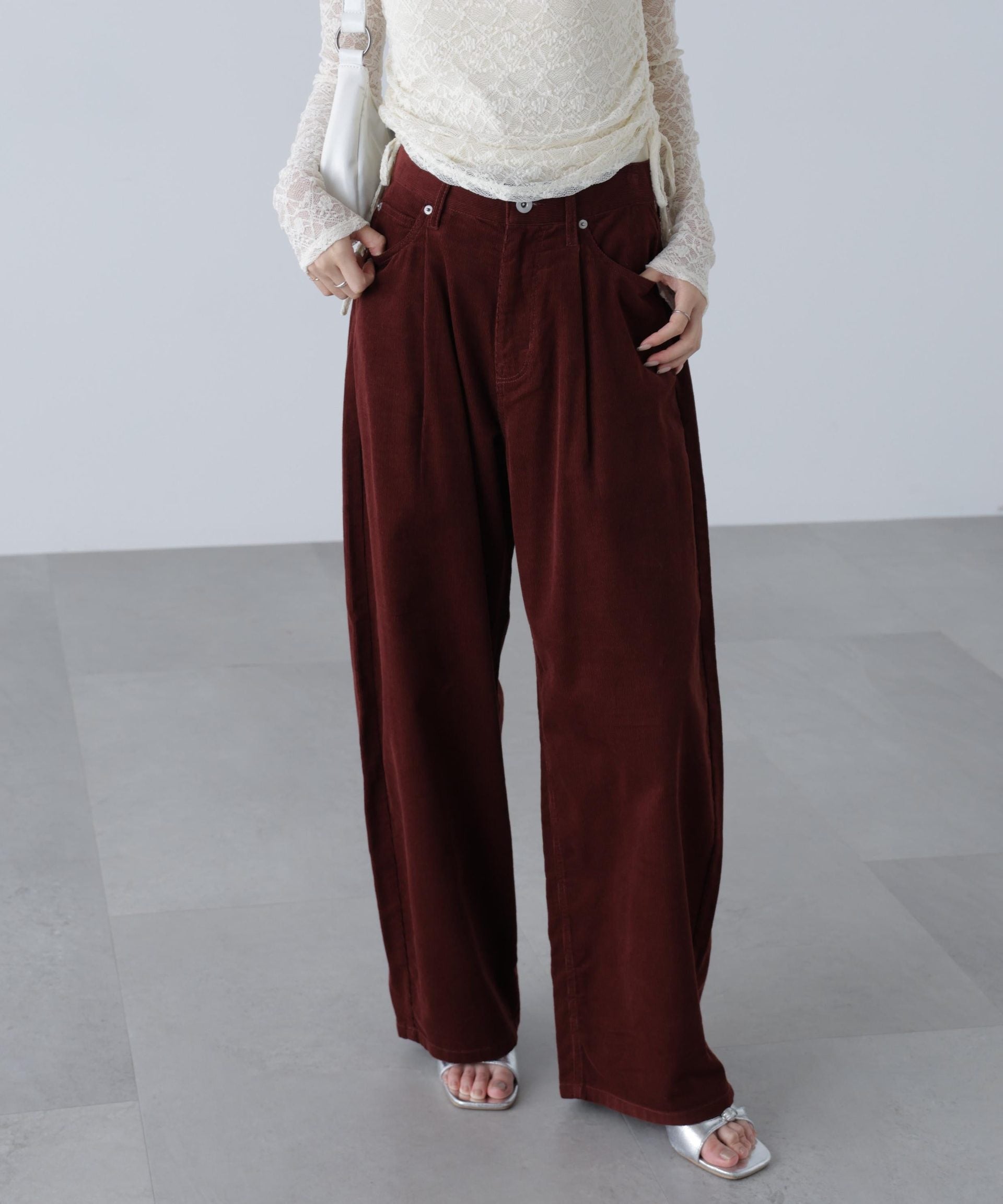 コーデュロイタックコクーンパンツ ボルドー