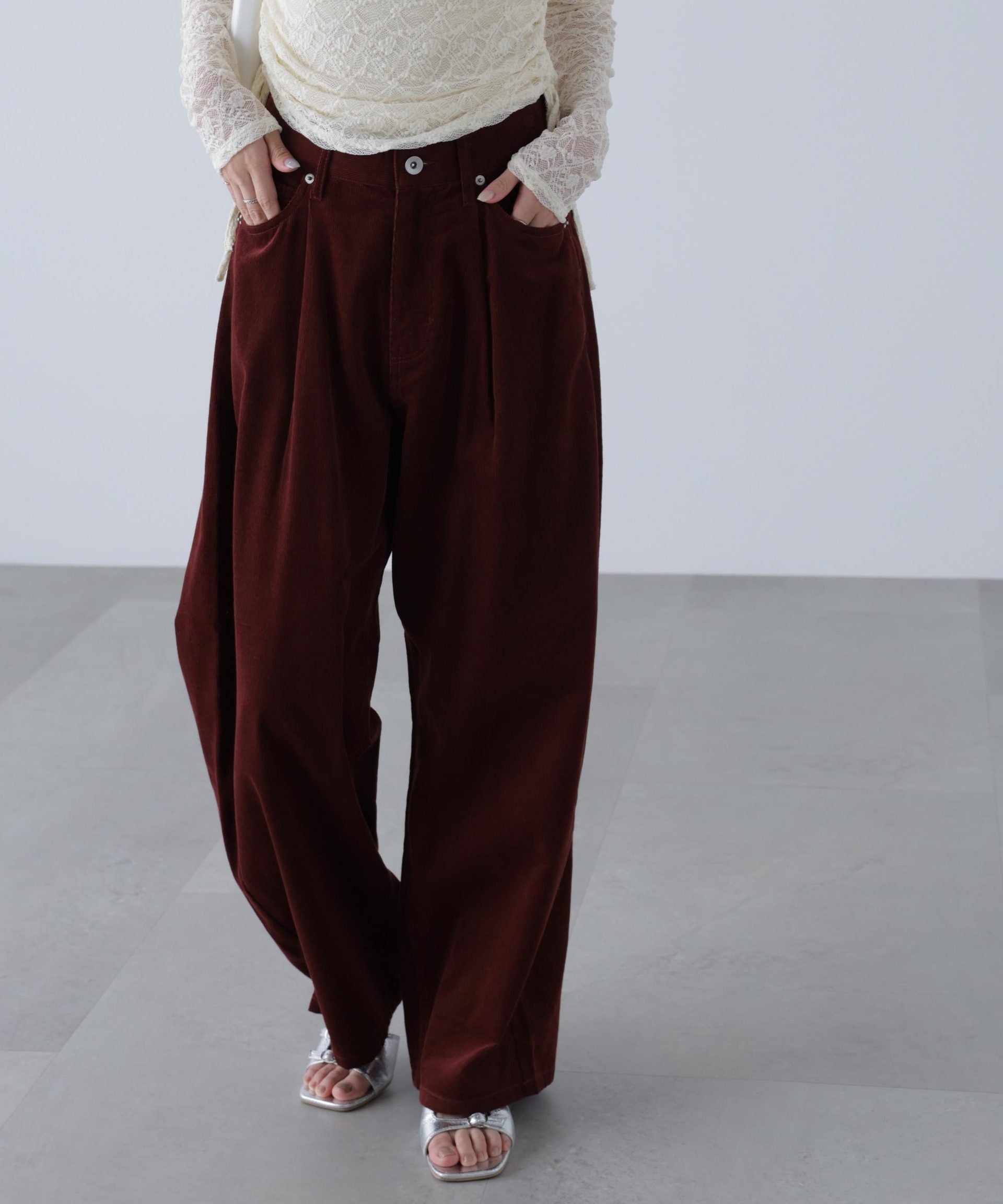 コーデュロイタックコクーンパンツ ボルドー