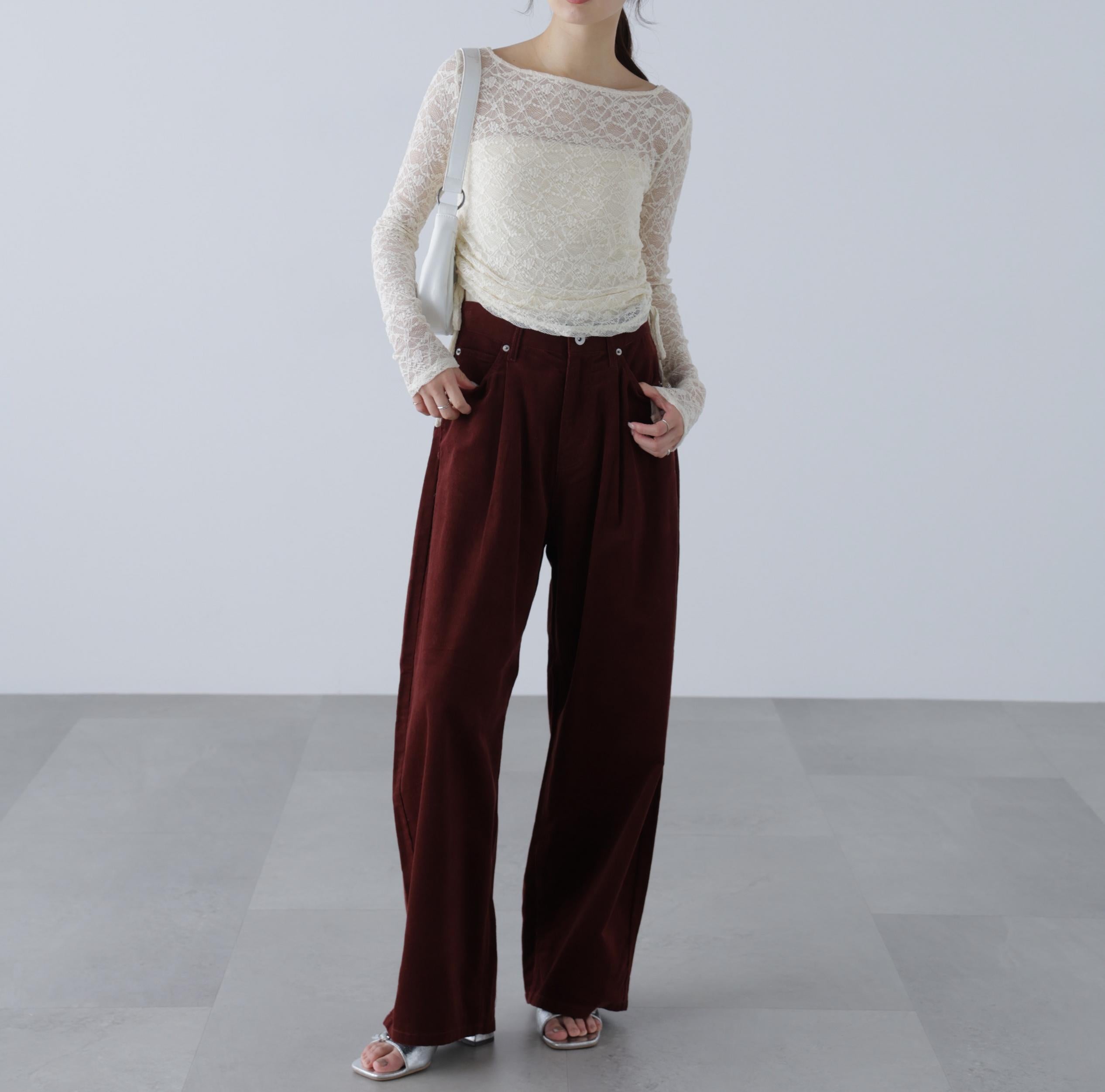 コーデュロイタックコクーンパンツ ボルドー