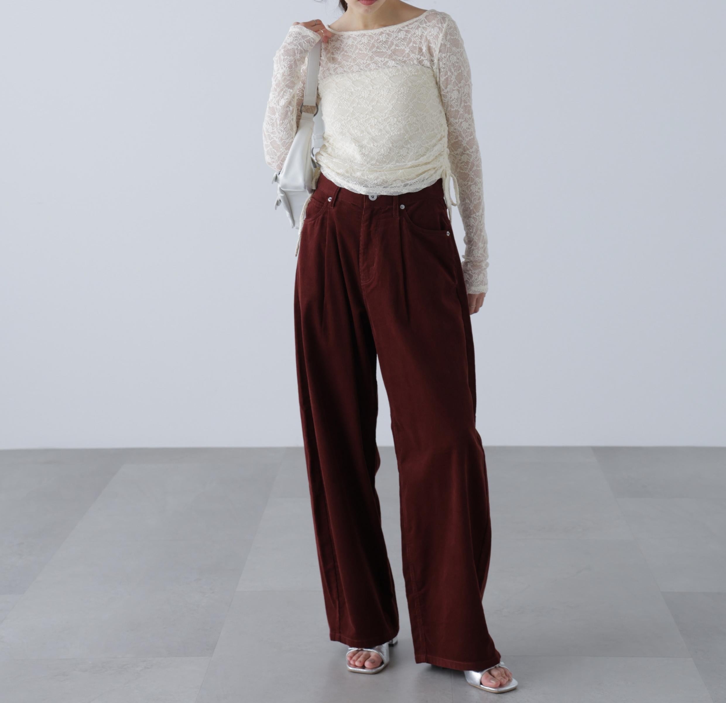 コーデュロイタックコクーンパンツ ボルドー