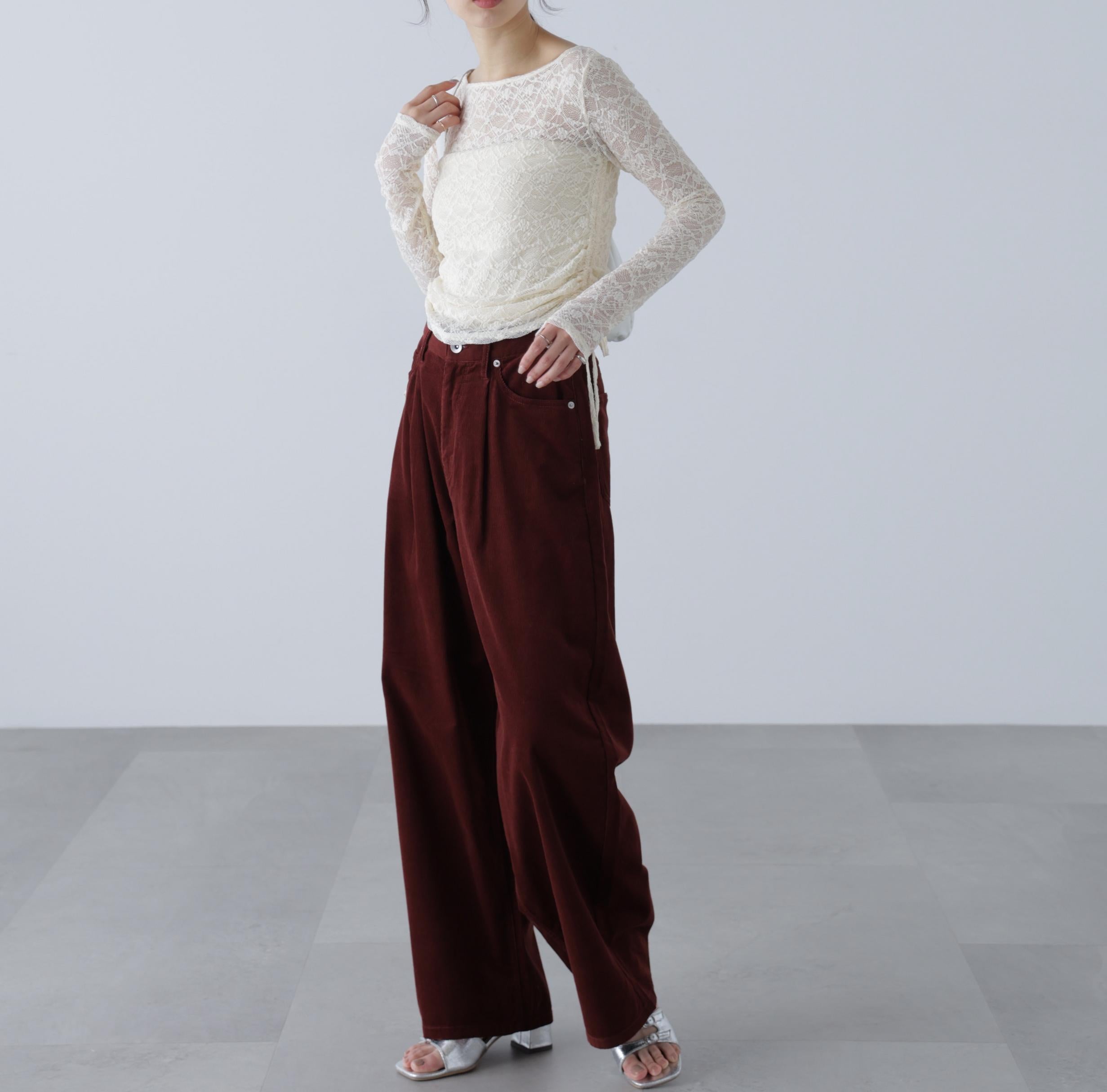 コーデュロイタックコクーンパンツ ボルドー