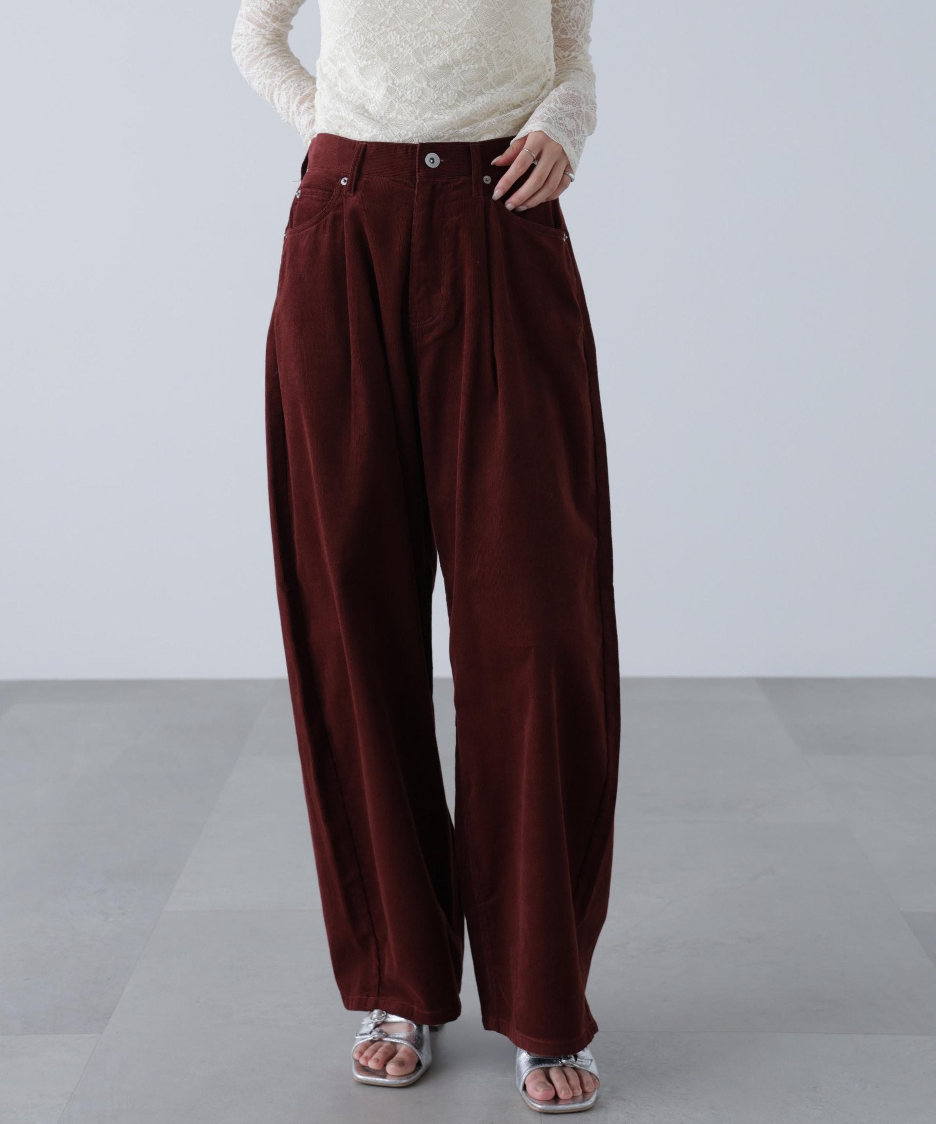 コーデュロイタックコクーンパンツ ボルドー