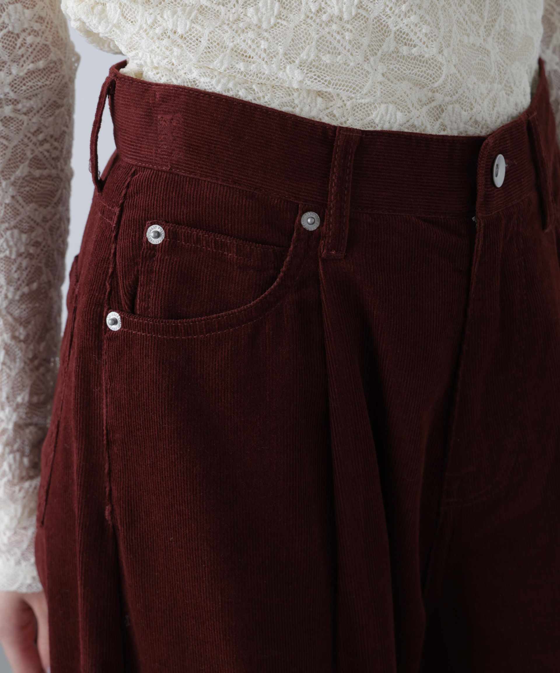 コーデュロイタックコクーンパンツ ボルドー