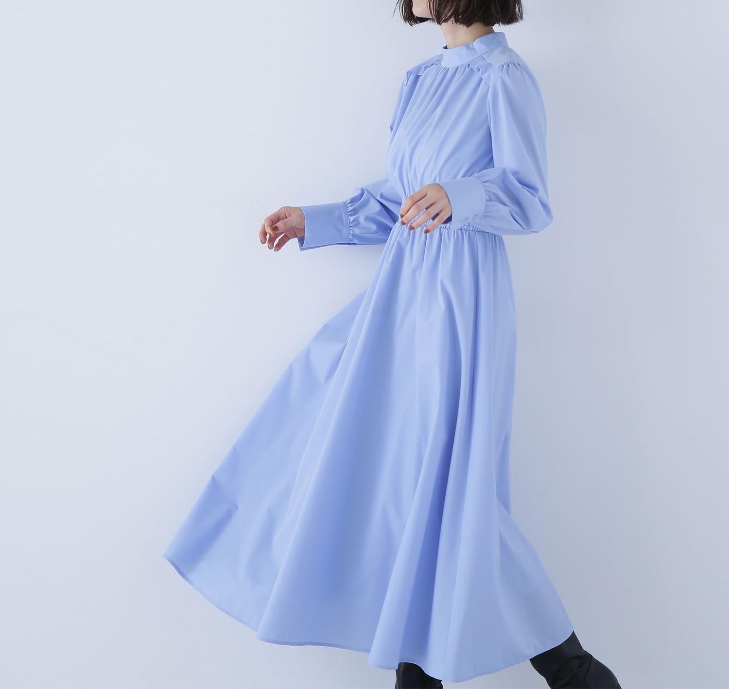 2wayボウタイギャザーワンピース ブルー