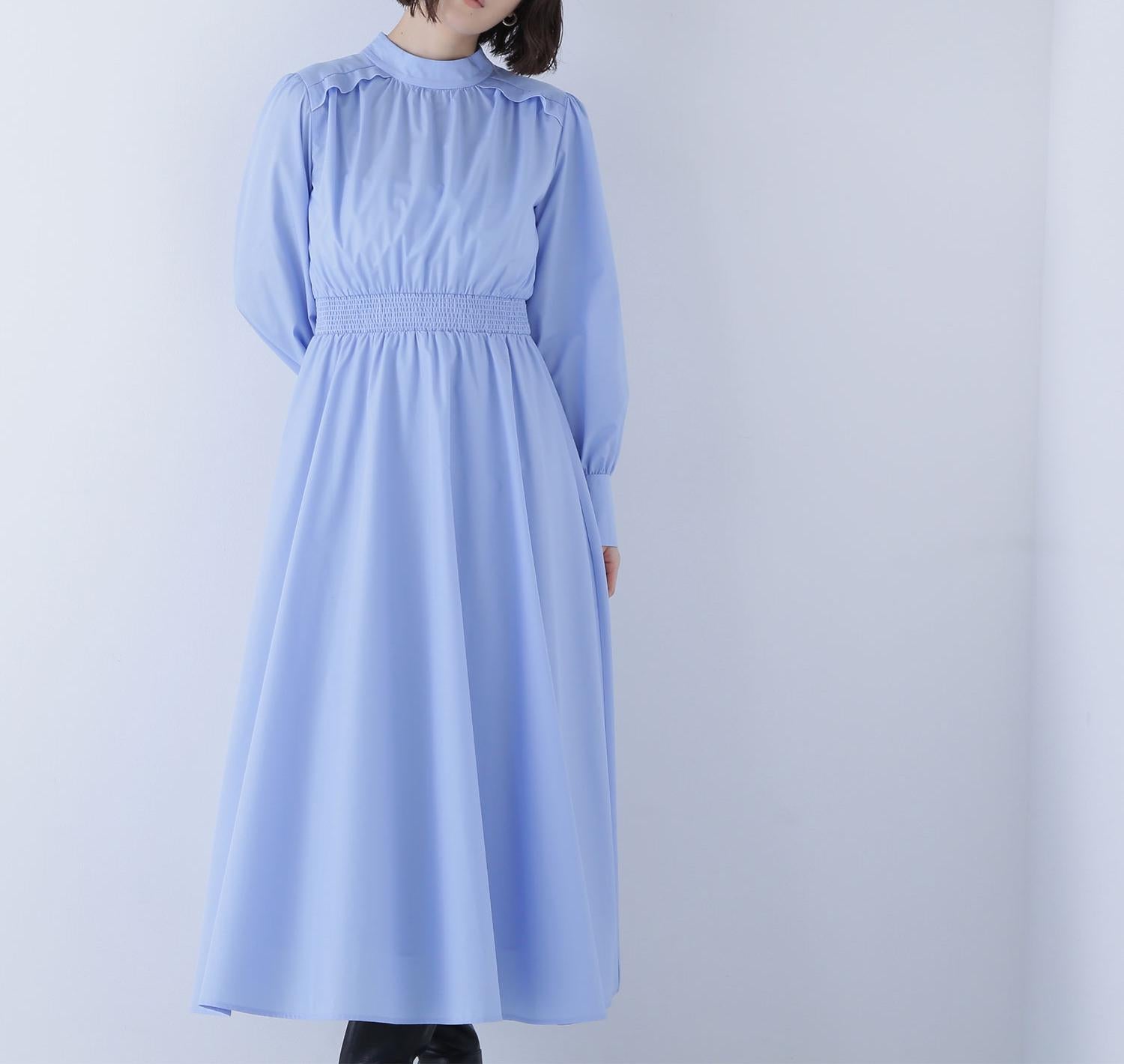 2wayボウタイギャザーワンピース ブルー