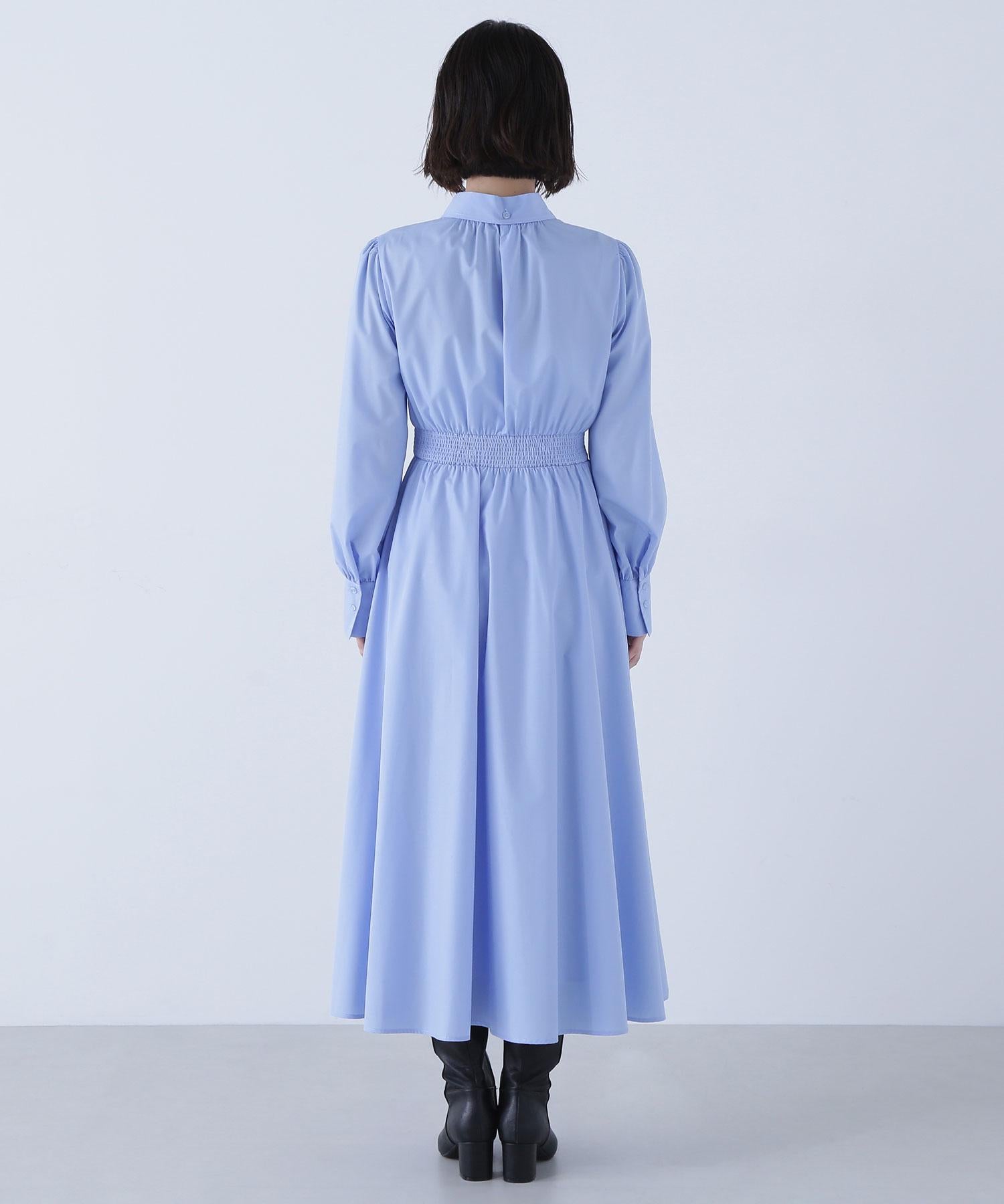 2wayボウタイギャザーワンピース ブルー