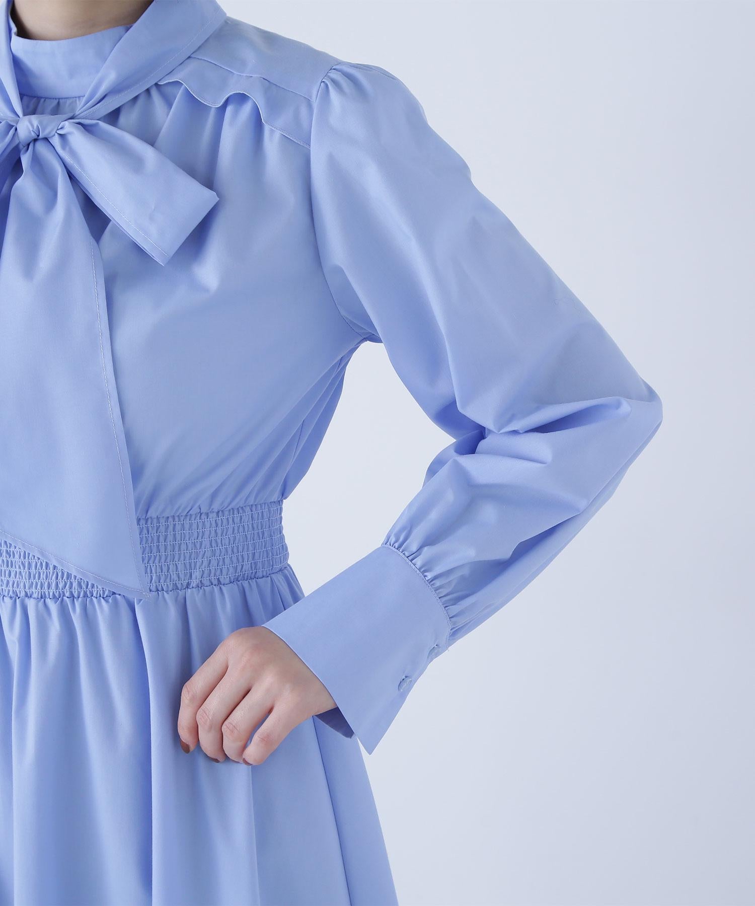 2wayボウタイギャザーワンピース ブルー