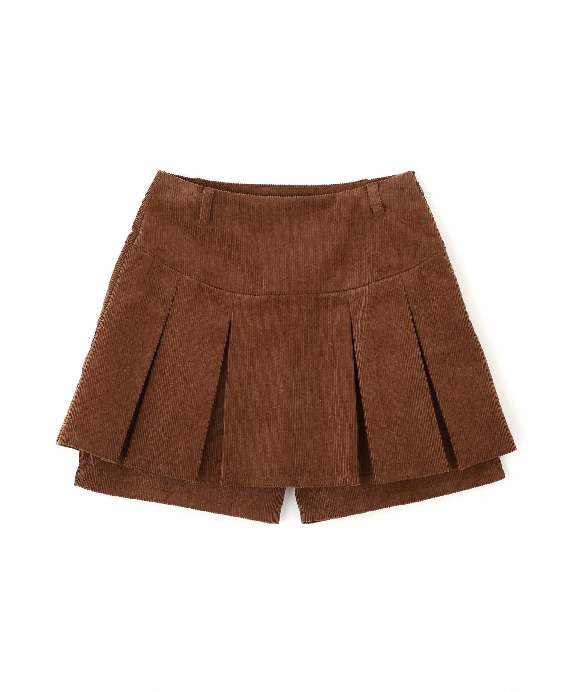 プリーツショートパンツ ブラウンコーデュロイ