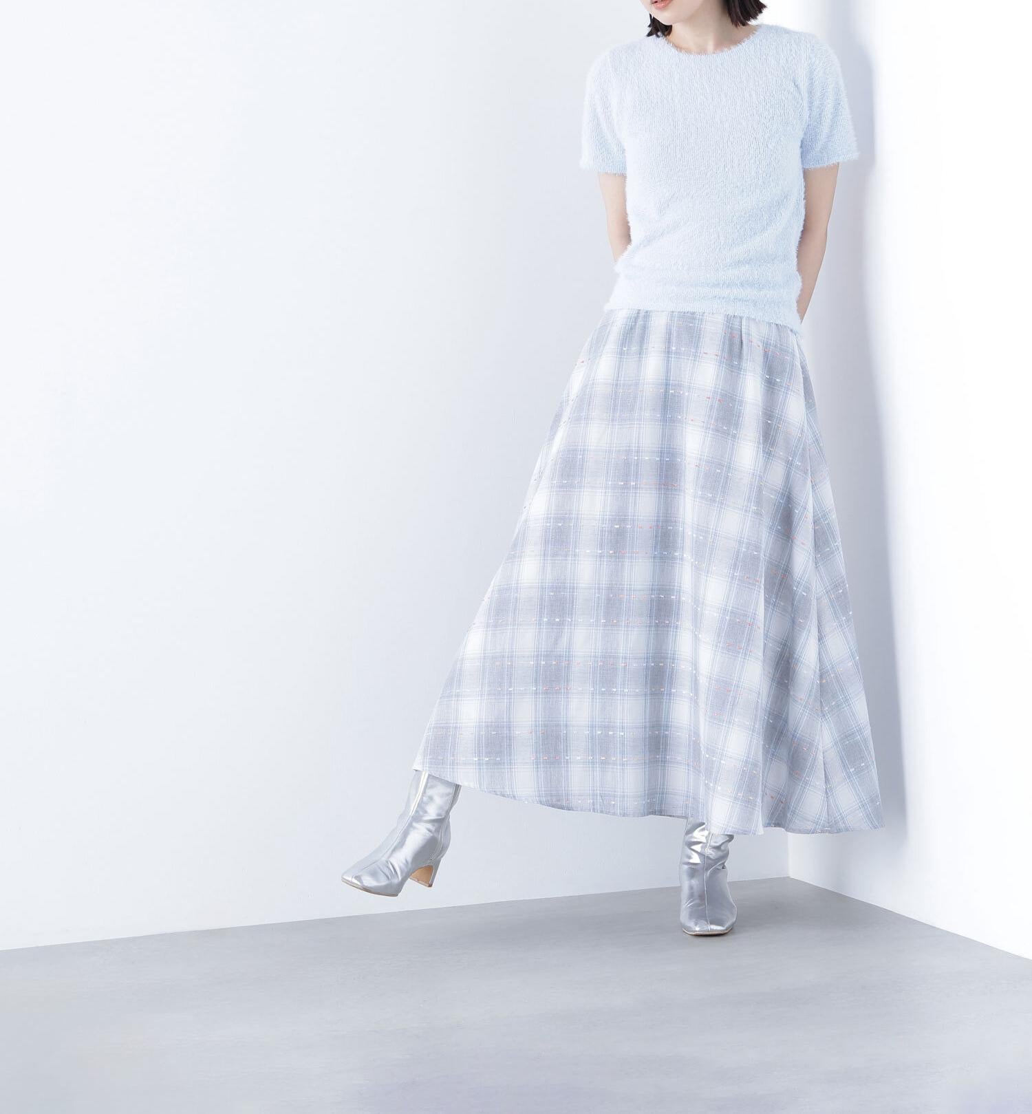 カラーヤーンチェックスカート グレーベース2