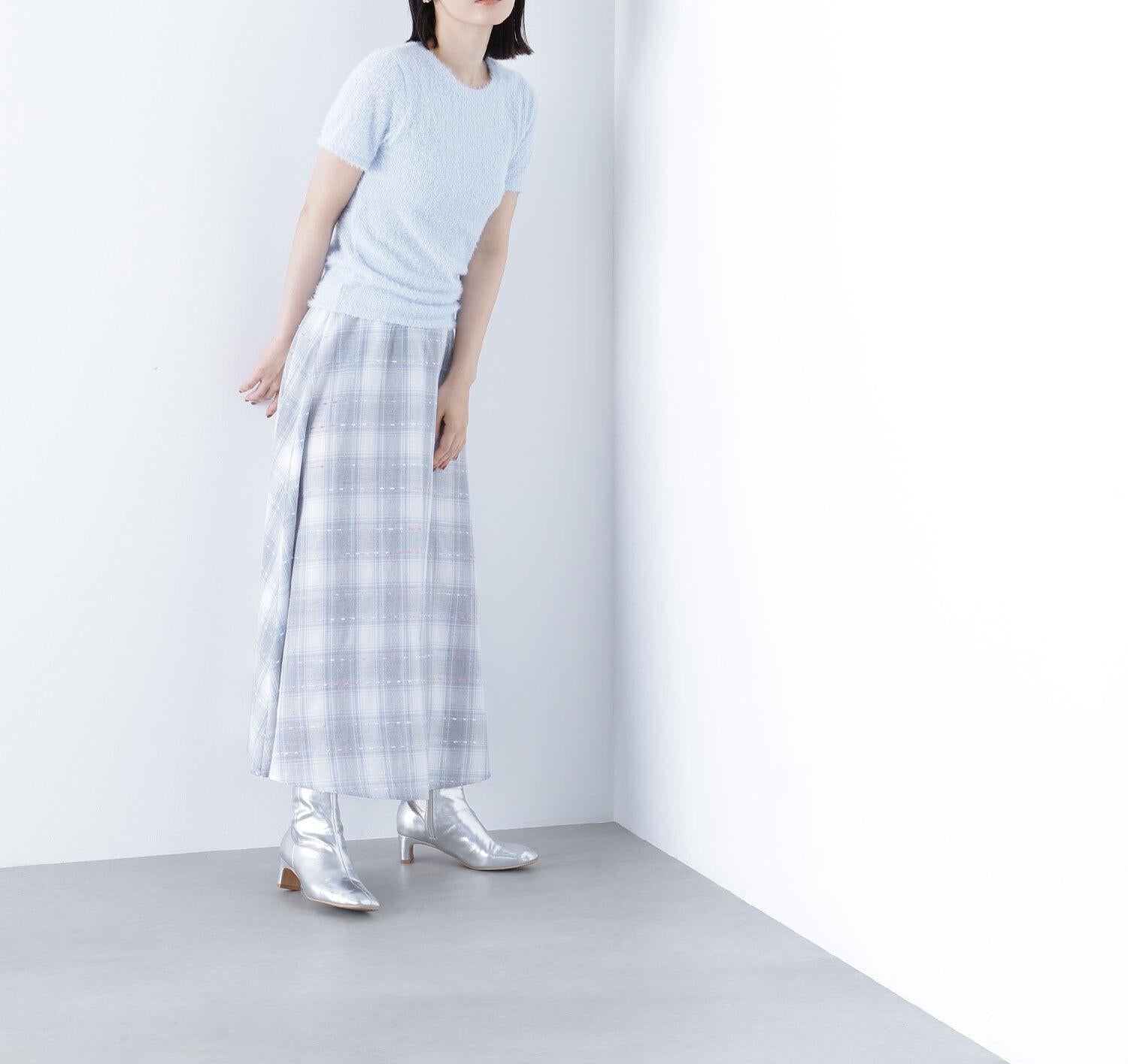 カラーヤーンチェックスカート グレーベース2